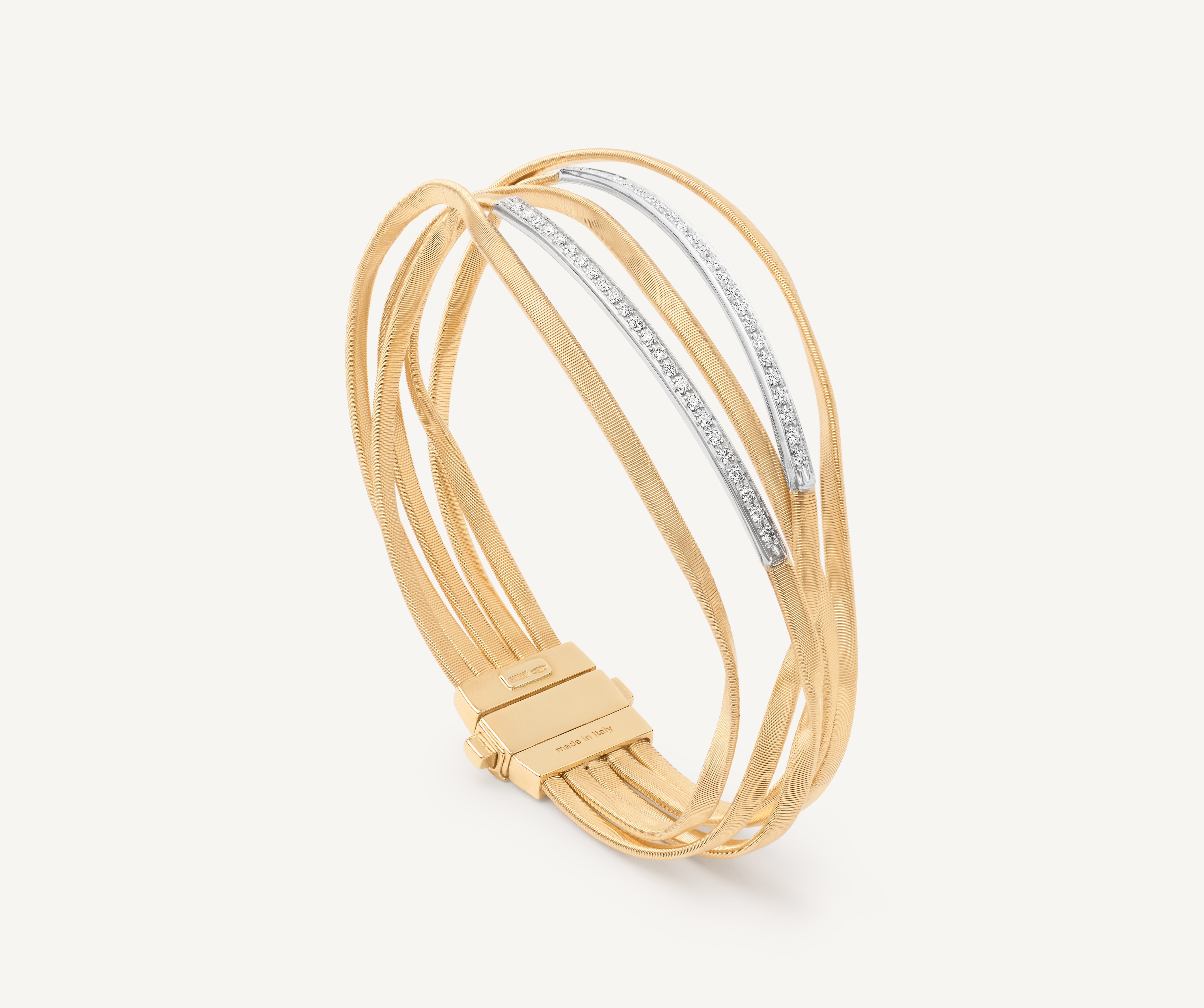 18kt yellow gold five-strand bangle with diamond bars