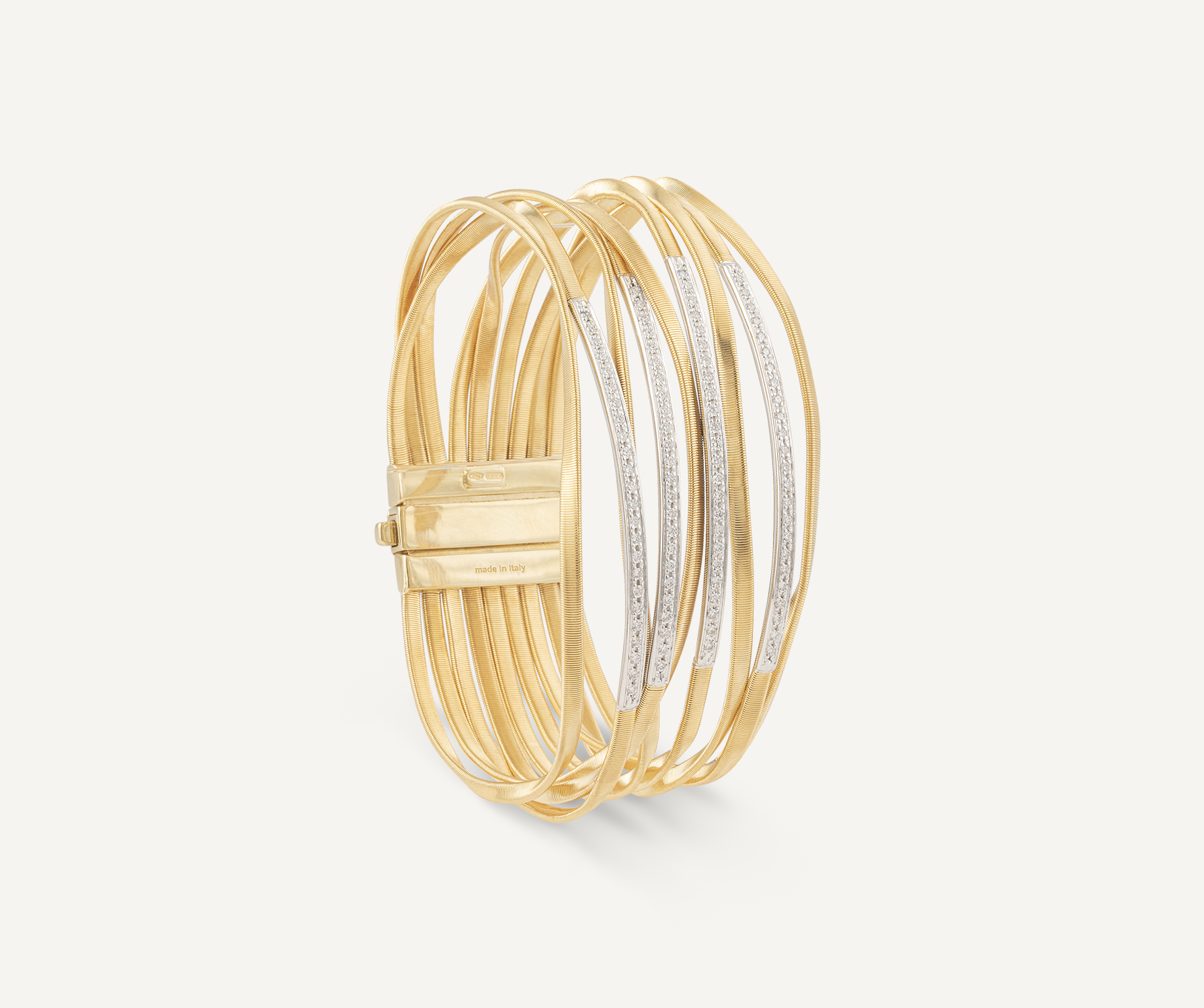 18kt yellow gold nine-strand bangle with diamond bars