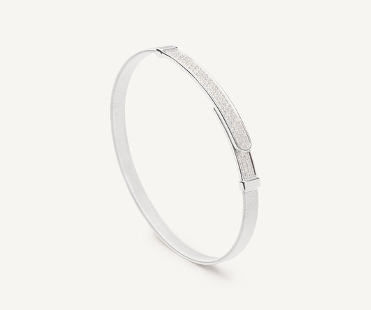 18K White Gold Coil and Diamond Pav Thin Bangle Bracelet