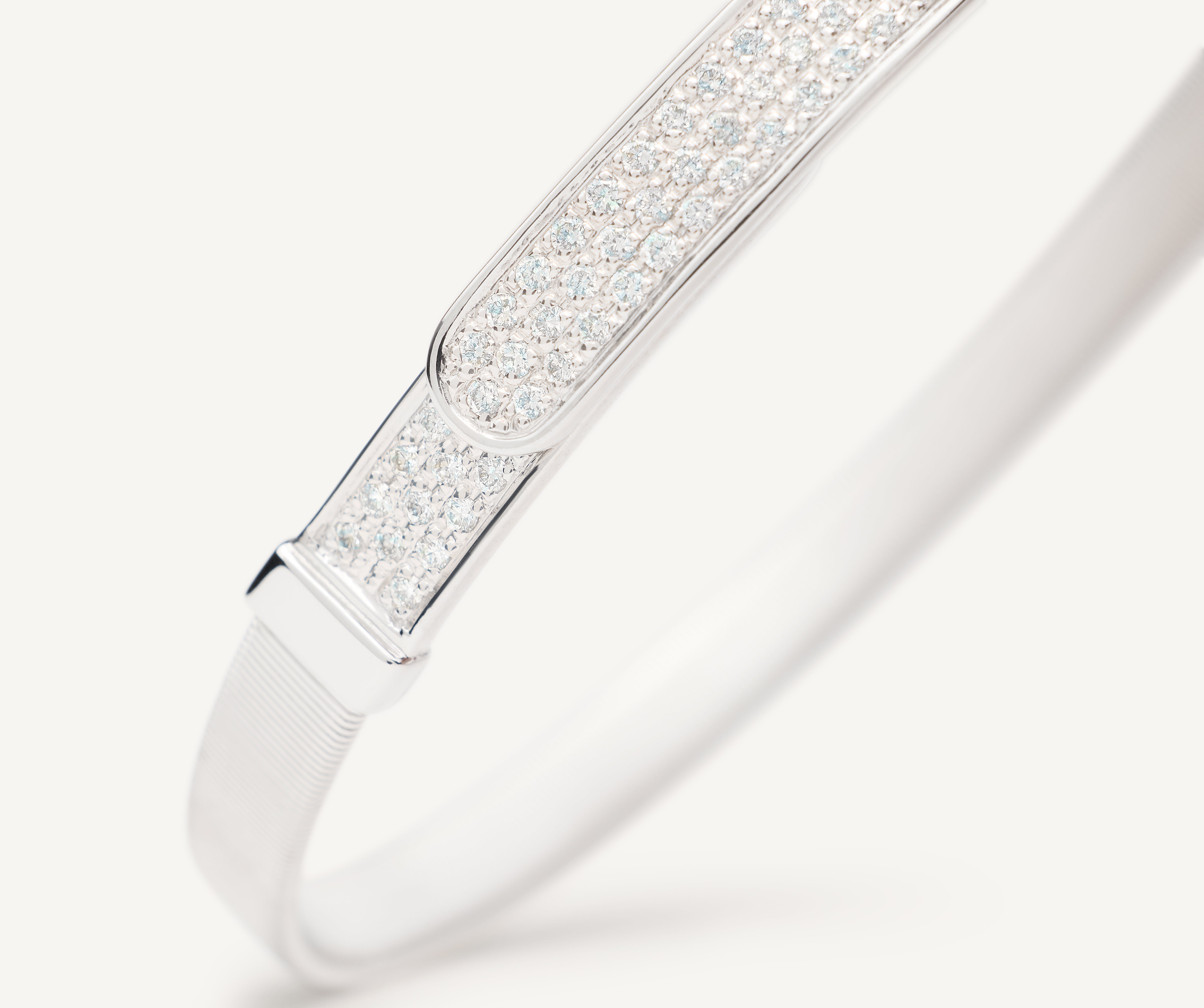 18K White Gold Coil and Diamond Pav�� Thin Bangle Bracelet
