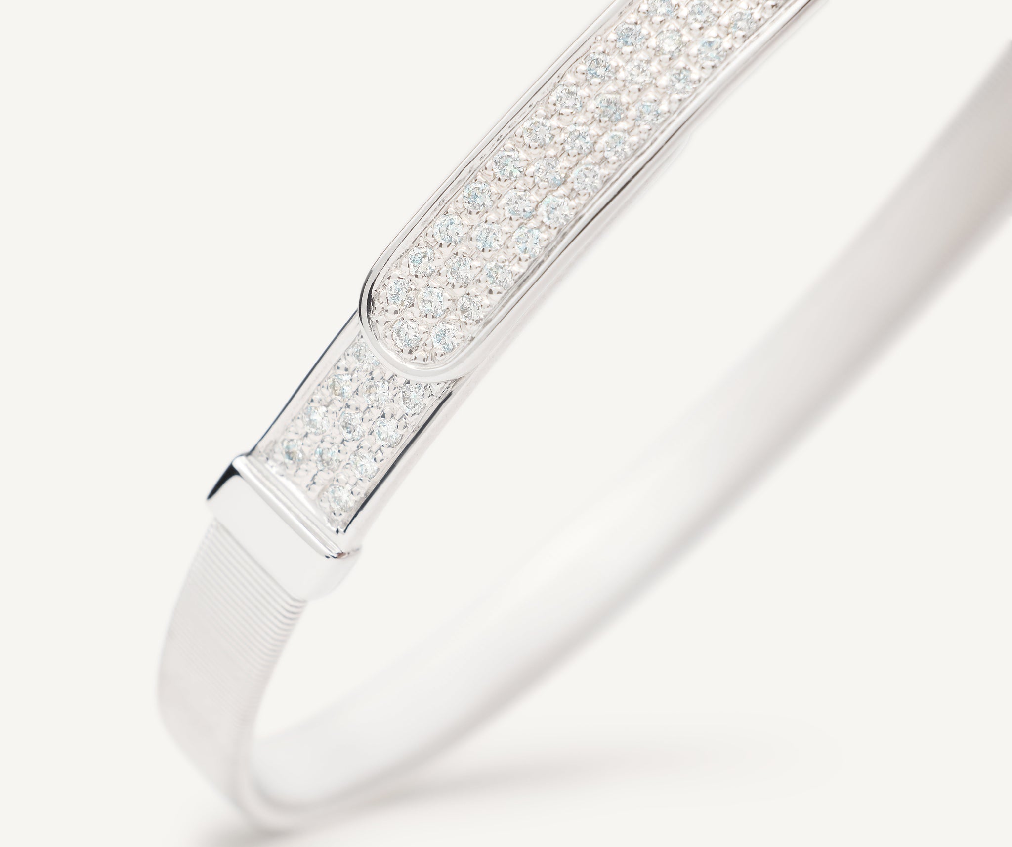 18K White Gold Coil and Diamond Pav�� Thin Bangle Bracelet