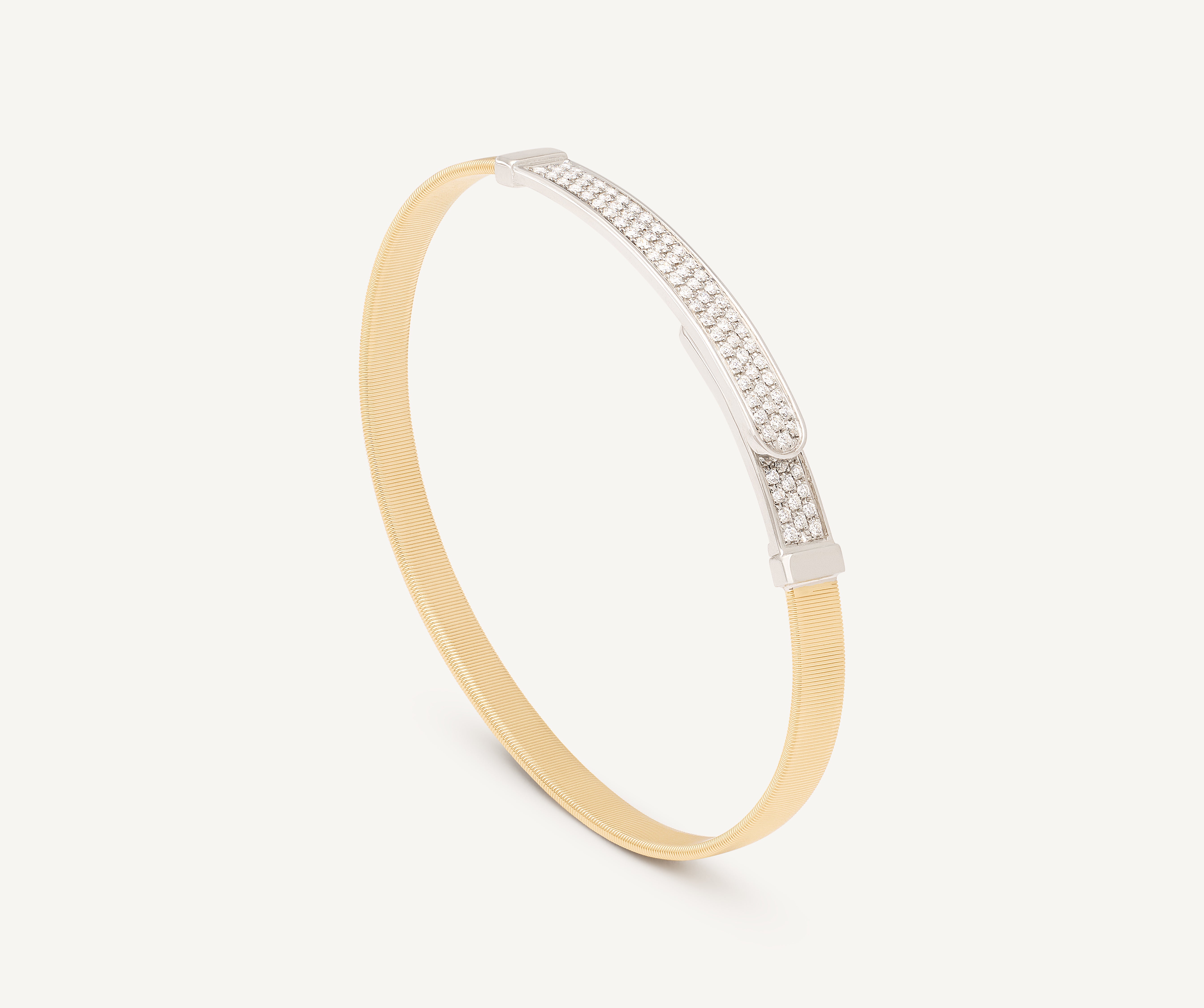 18K Yellow Gold Coil and Diamond Pav�� Thin Bangle Bracelet