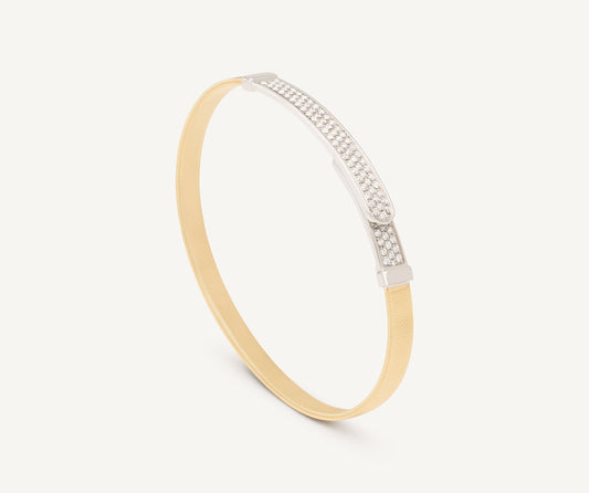 18K Yellow Gold Coil and Diamond Pav�� Thin Bangle Bracelet
