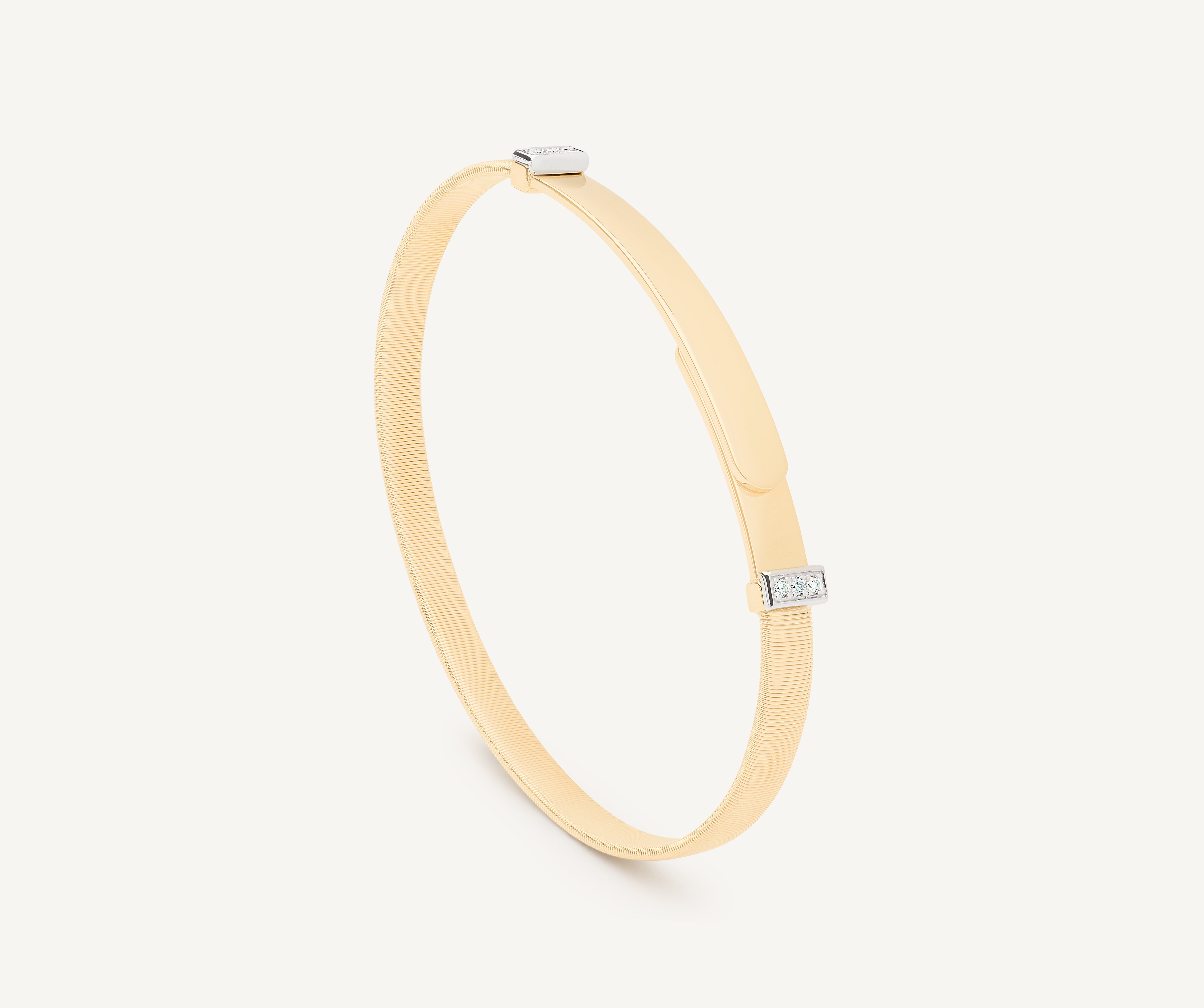 18K Yellow Gold Coil Thin Bangle Bracelet With Diamond Pav��s