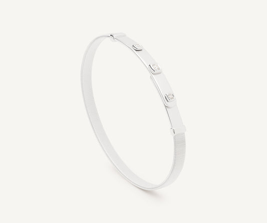 18K White Gold Coil and Diamonds Thin Bangle Bracelet