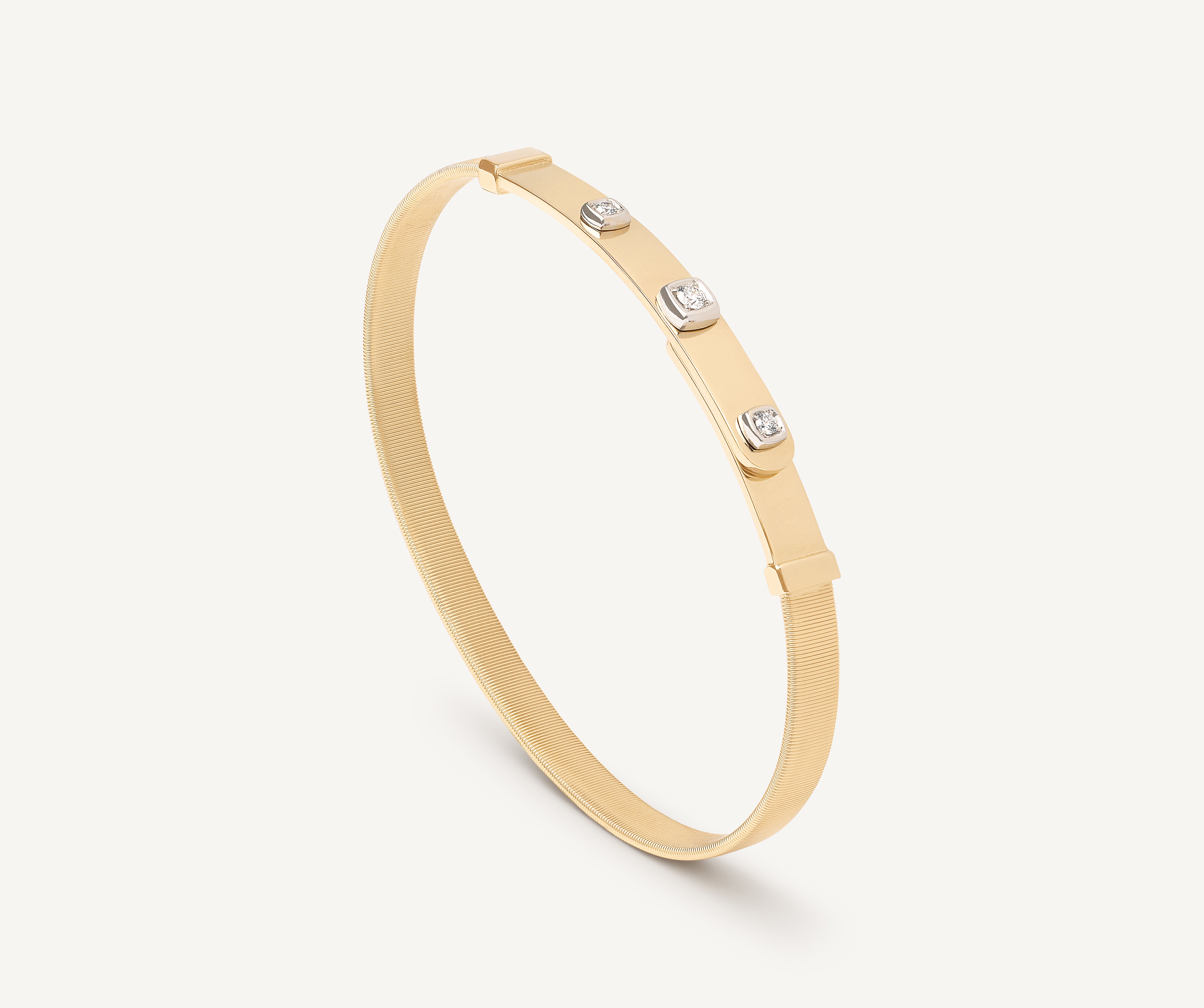 18K Yellow Gold Coil and Diamonds Thin Bangle Bracelet