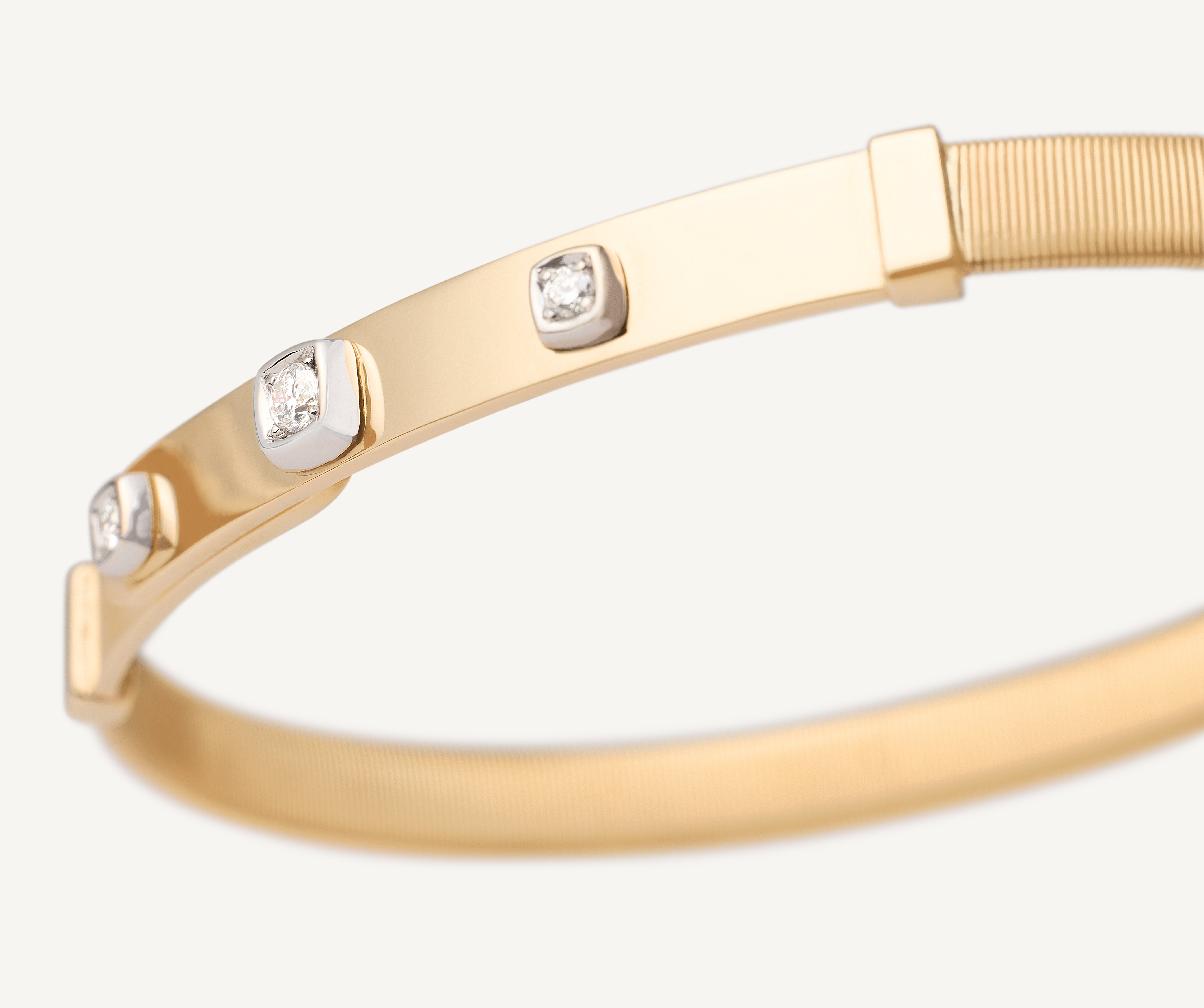 18K Yellow Gold Coil and Diamonds Thin Bangle Bracelet