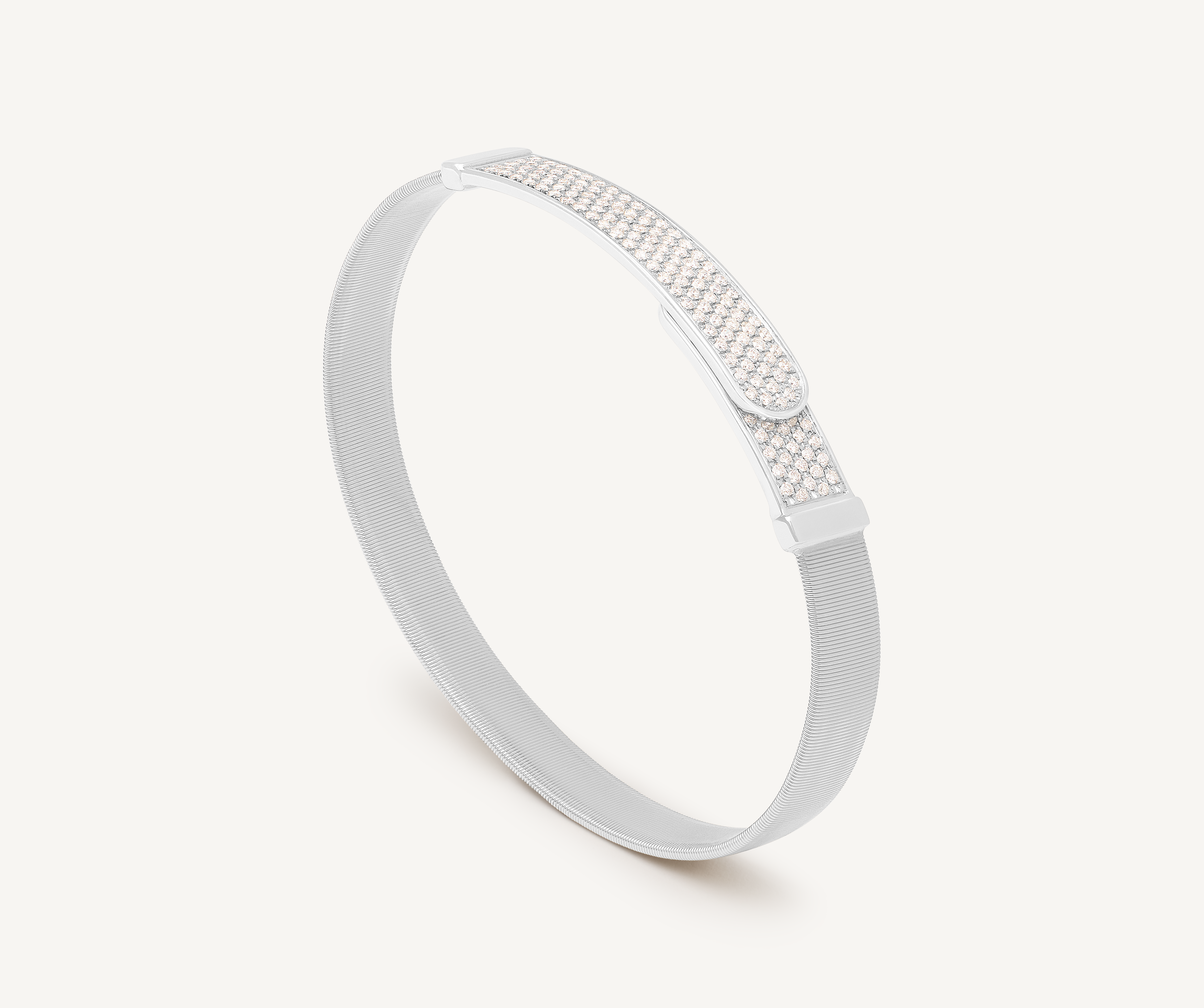 18K White Gold Coil and Diamond Pav�� Large Bangle Bracelet