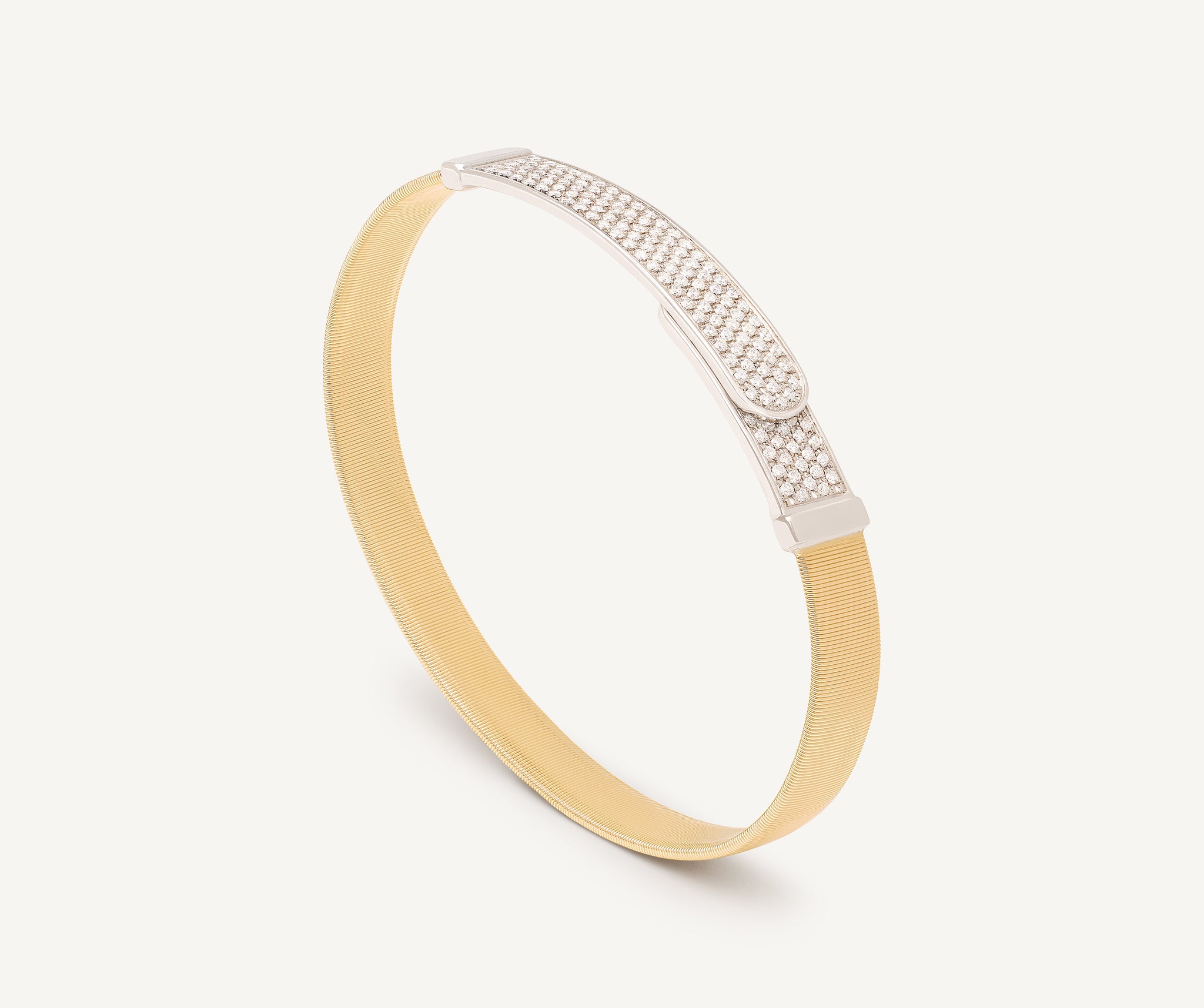 18K Yellow Gold Coil and Diamond Pav�� Large Bangle Bracelet