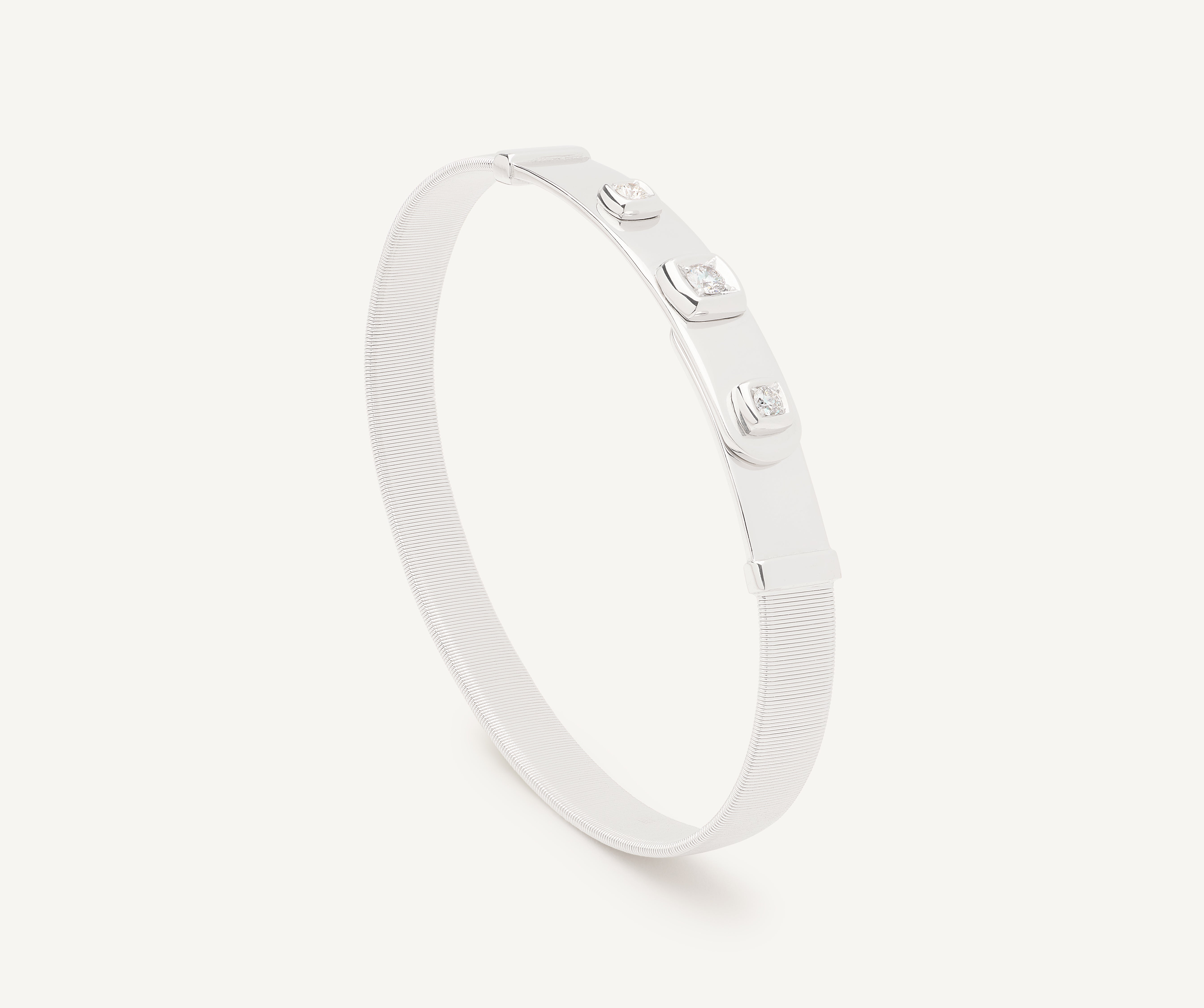 18K White Gold Coil and Diamonds Large Bangle Bracelet