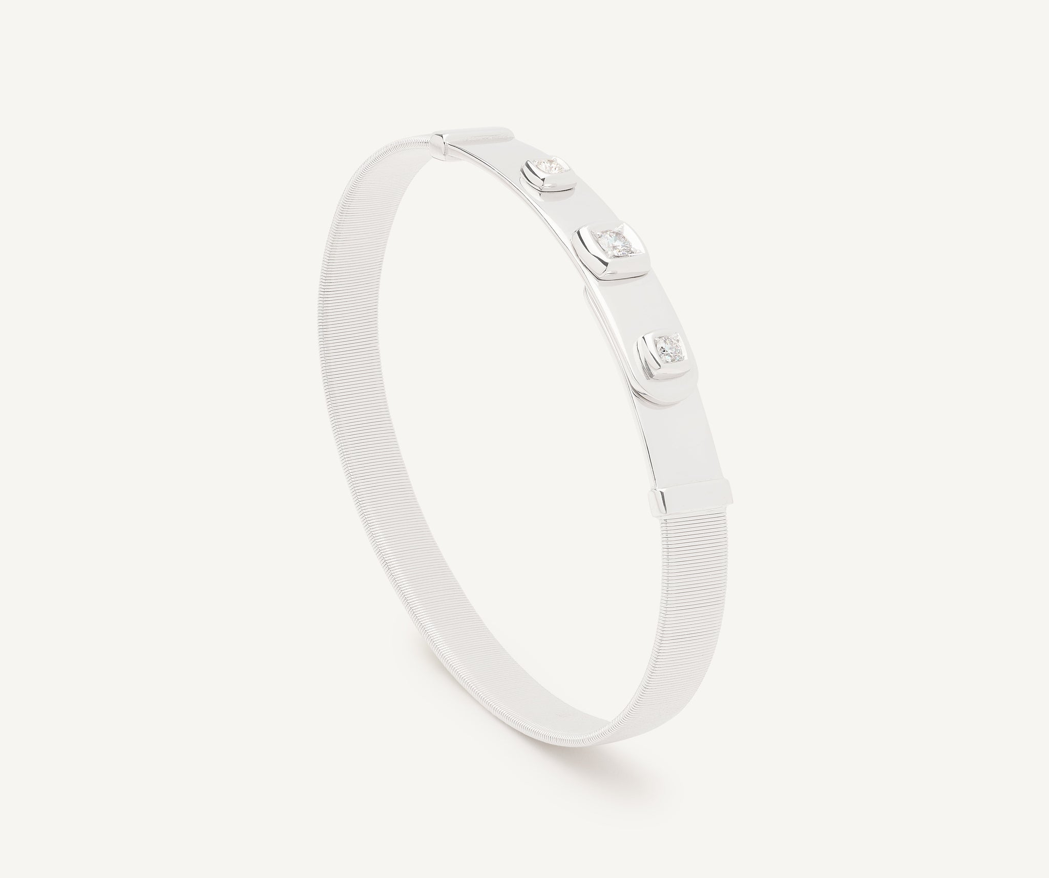 18K White Gold Coil and Diamonds Large Bangle Bracelet