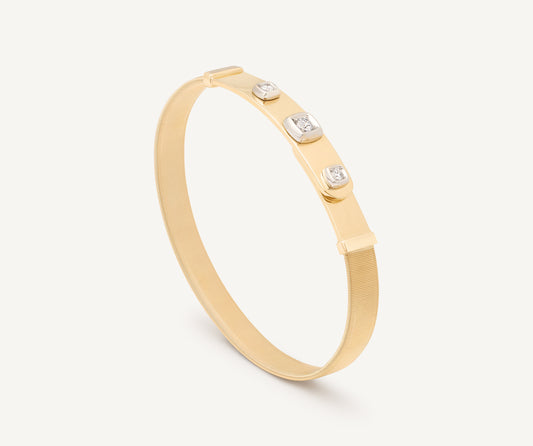 18K Yellow Gold Coil and Diamonds Large Bangle Bracelet