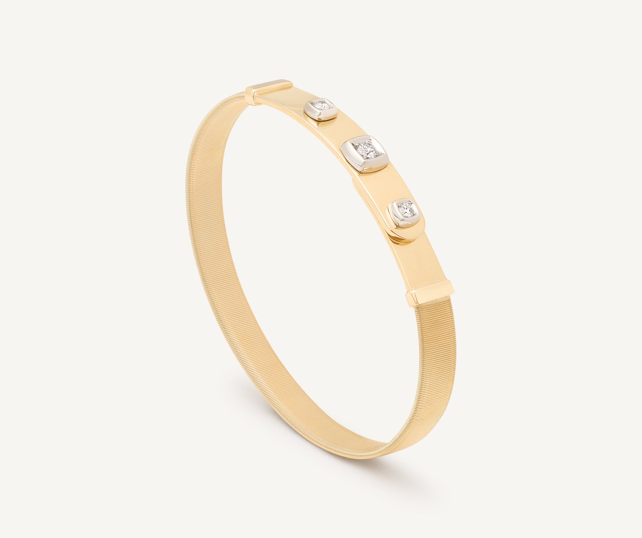 18K Yellow Gold Coil and Diamonds Large Bangle Bracelet
