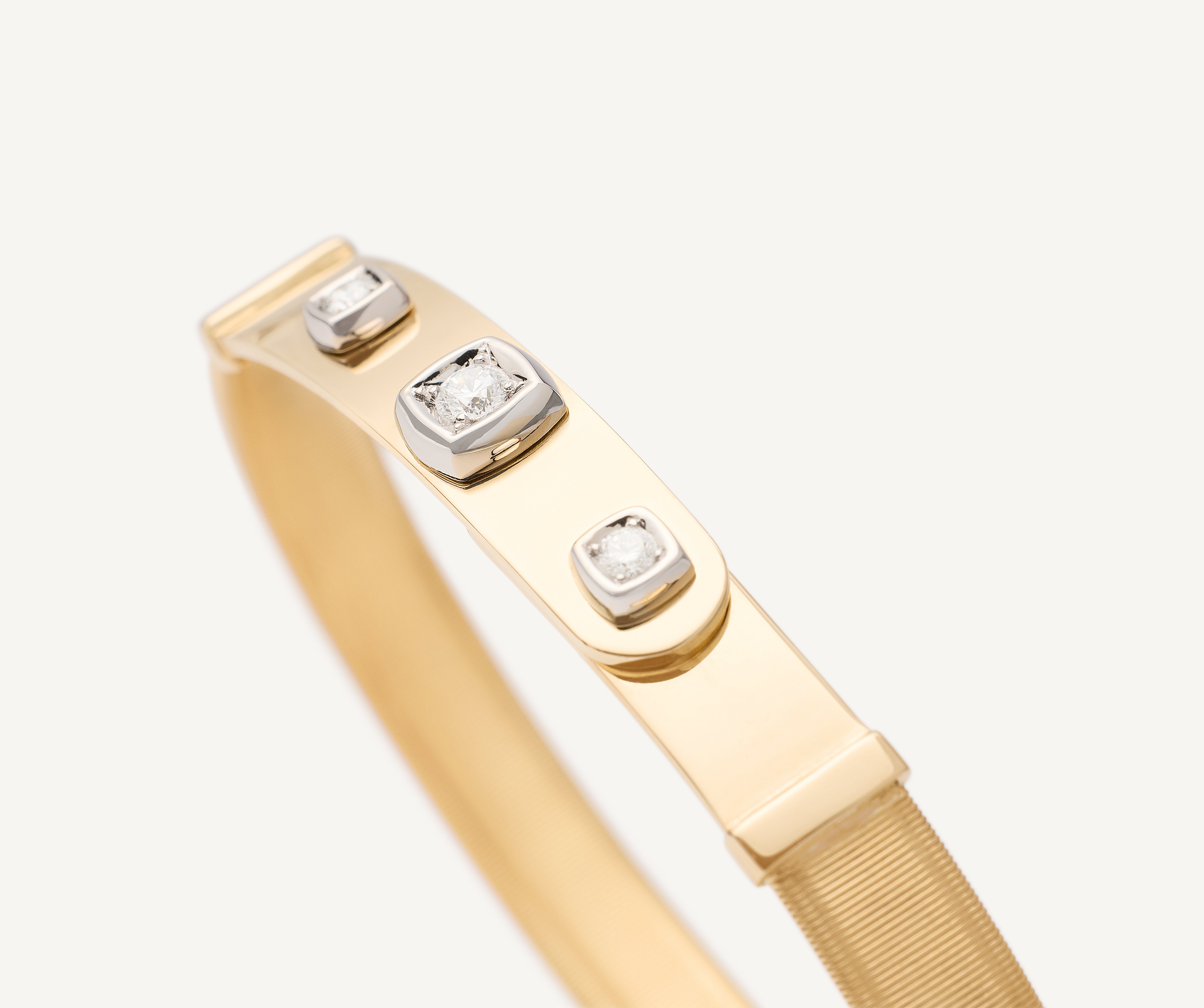 18K Yellow Gold Coil and Diamonds Large Bangle Bracelet