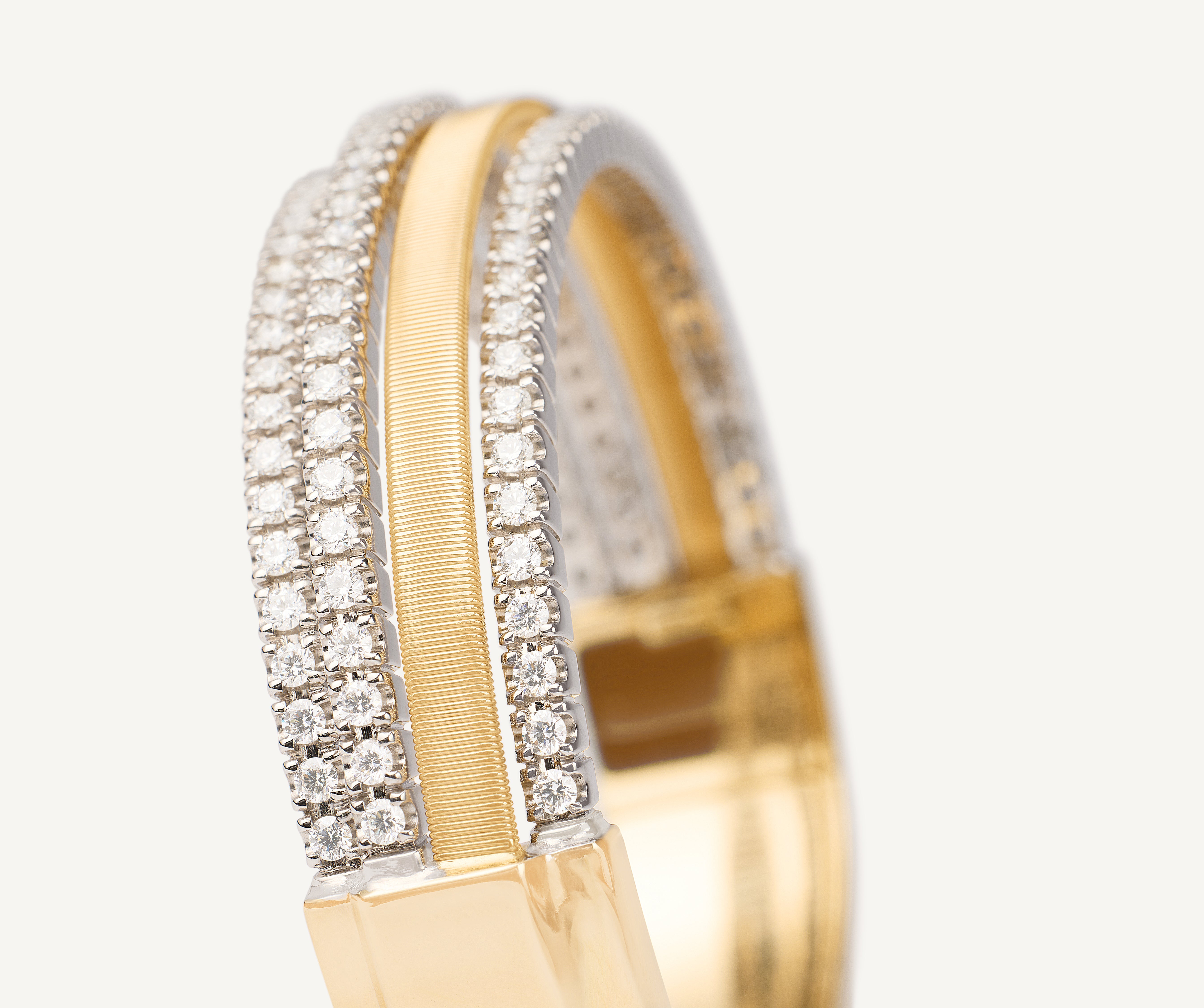 18K Yellow Gold 3 Row Diamond Tennis Statement Cuff