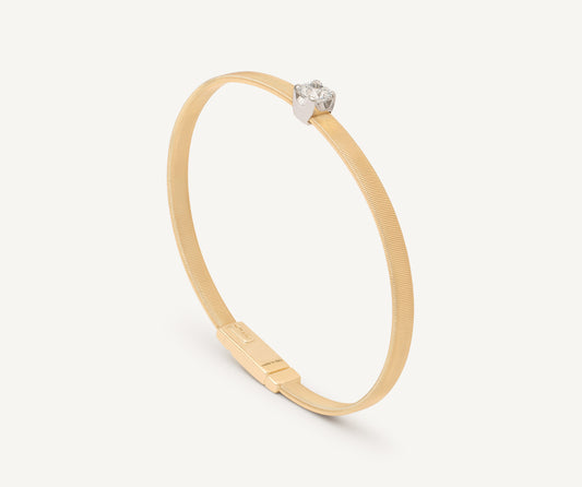 18K Yellow Gold Coil Bangle Bracelet With Cushion-Cut Diamond