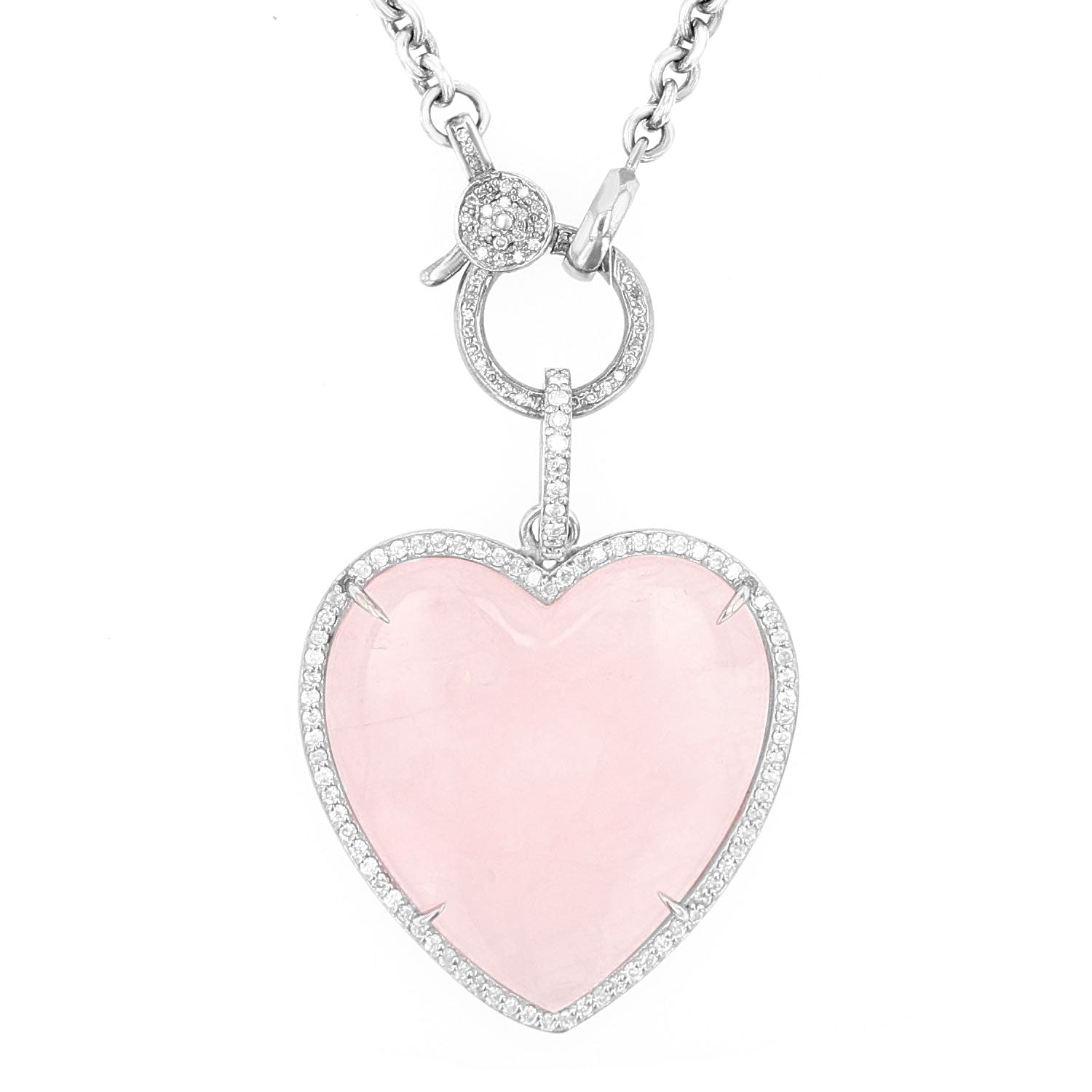 Rose Quartz & Diamond Heart Chain Necklace SN000022 - TBird