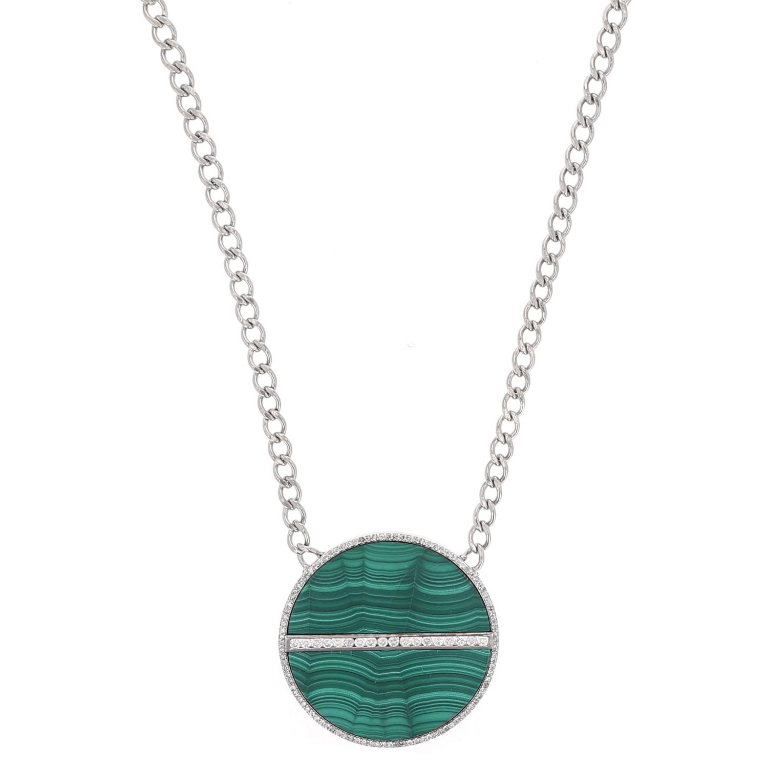 Round Malachite & Diamond Pendant Curb Chain Necklace  SN000148 - TBird