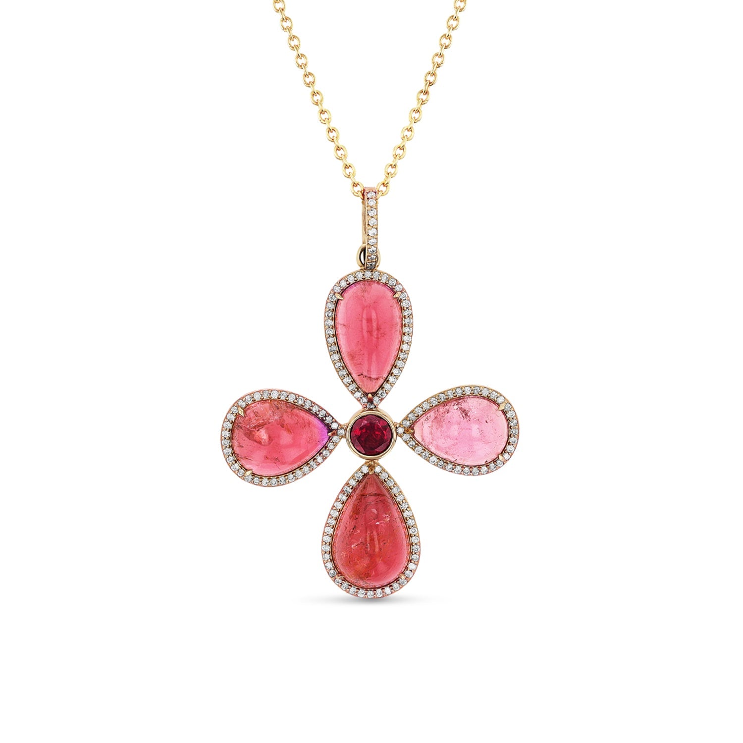 14k Pink Tourmaline & Diamond Cross Pendant - One of a Kind