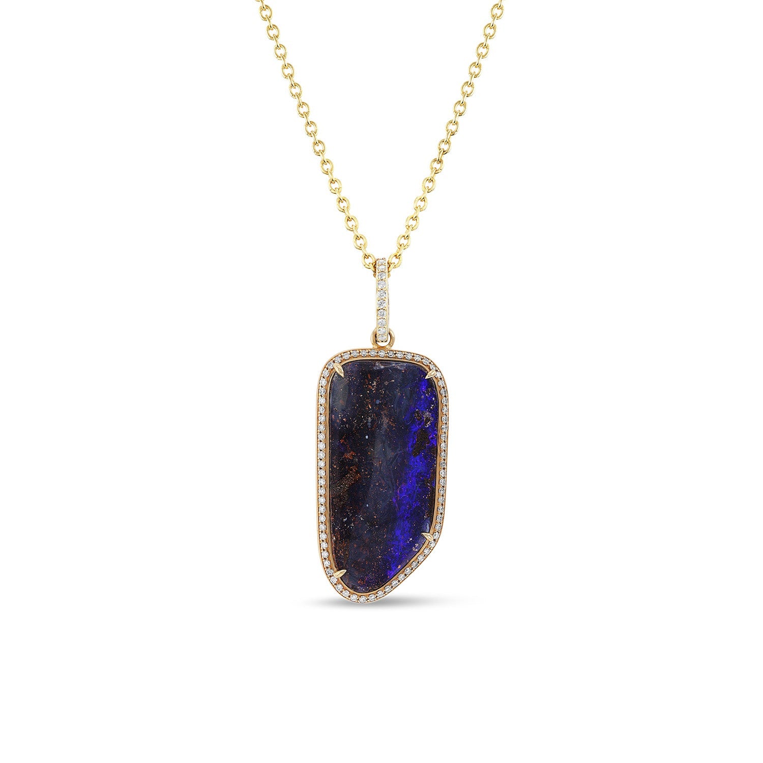 14k Freeform Opal and Diamond Pendant - One of a Kind