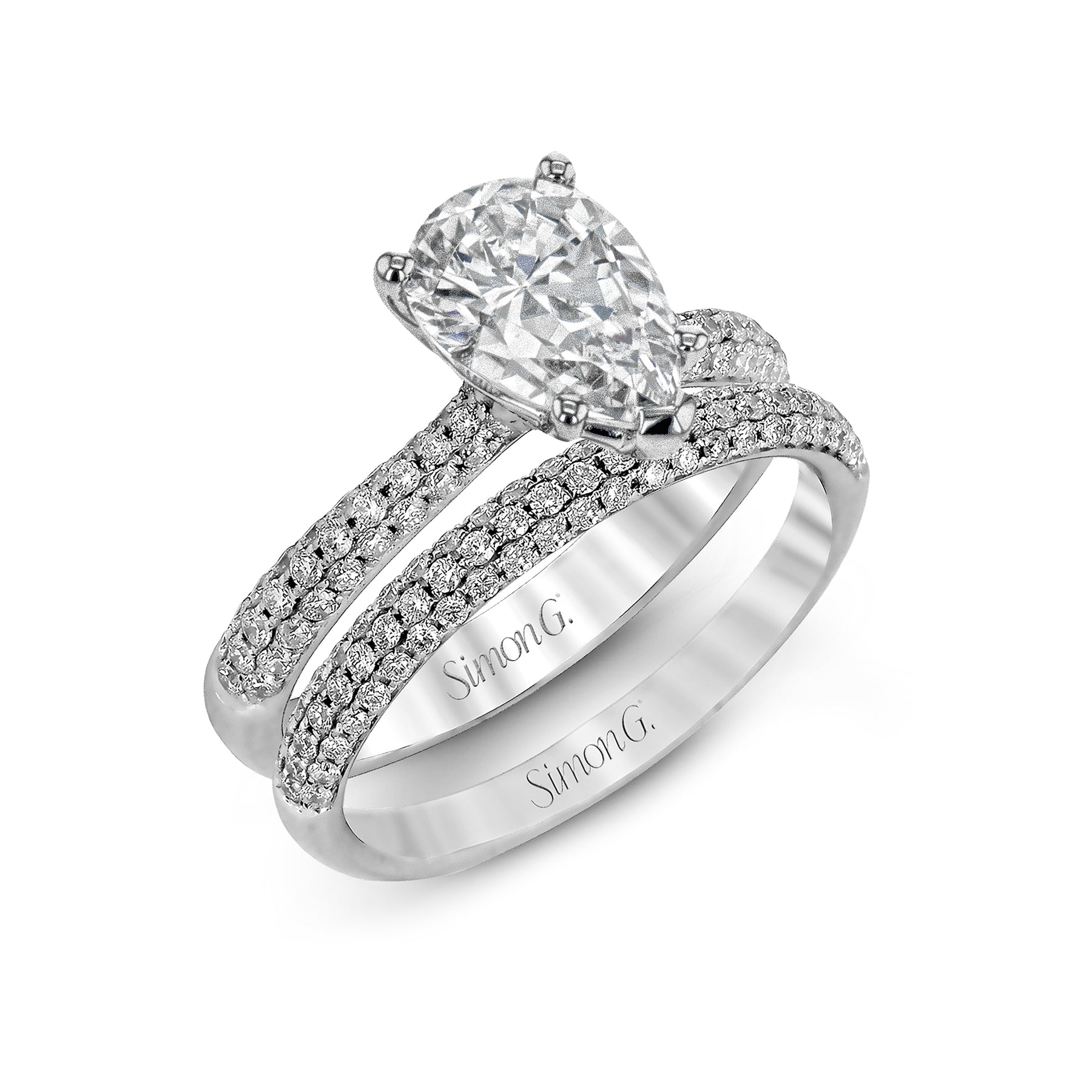 Pear-cut Engagement Ring & Matching Wedding Band in 18k Gold with Diamonds TR431-PR