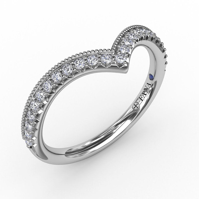 French Pave Chevron Diamond Band with Milgrain Edging W7313 - TBird