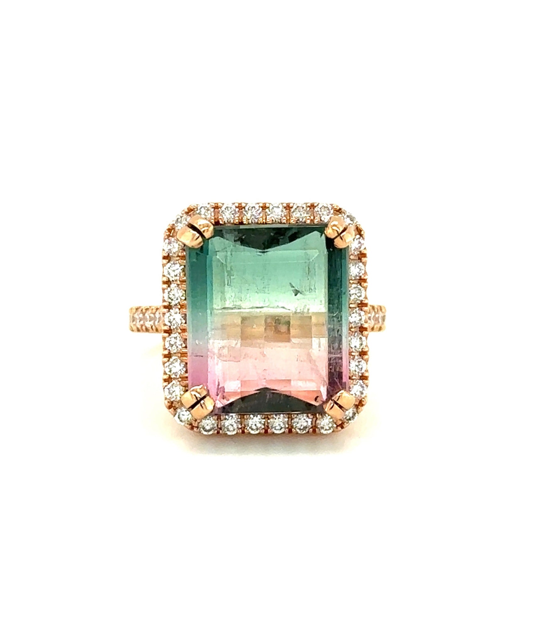 Watermelon Tourmaline Cushion Ring with Diamonds 57-JSA