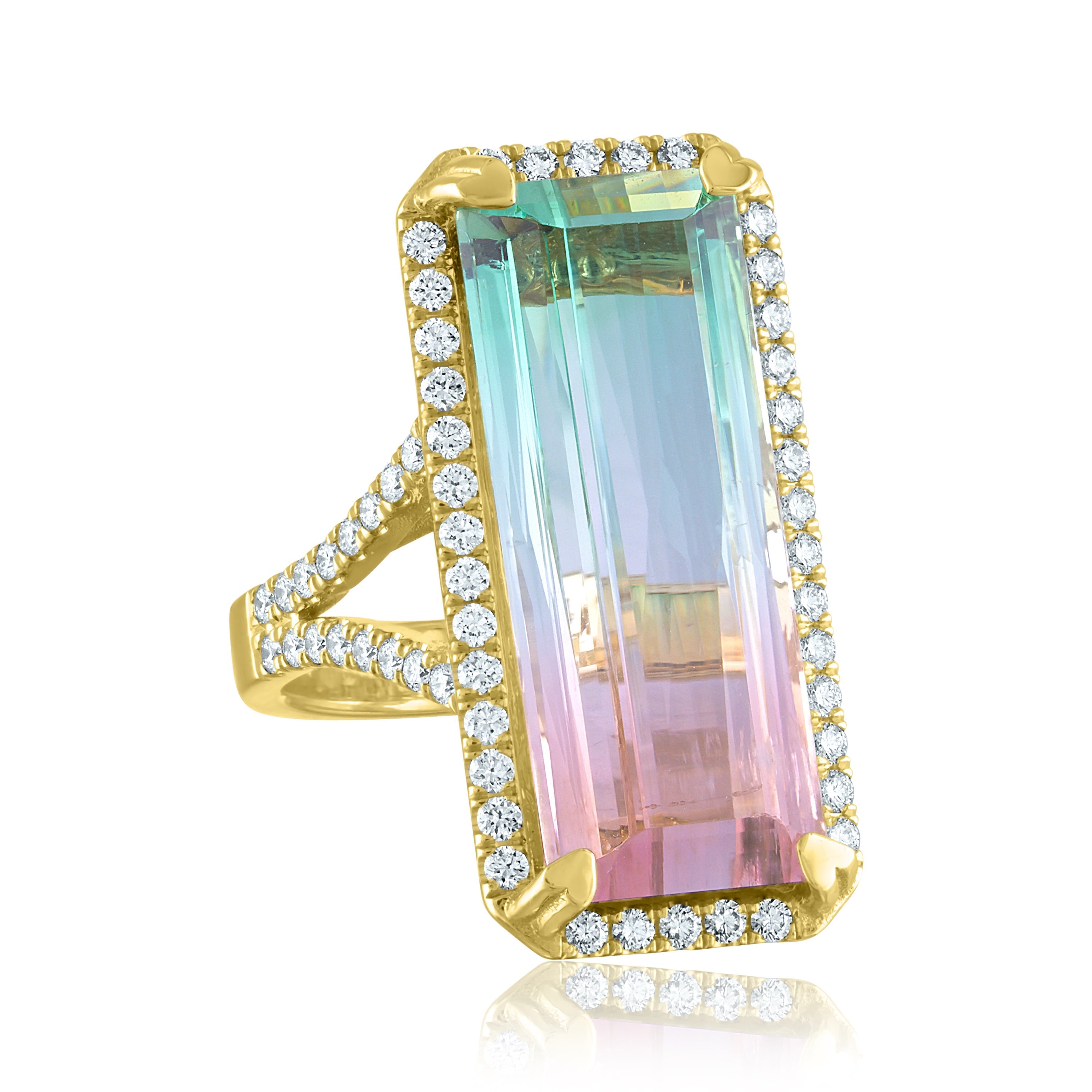 Watermelon Tourmaline Emerald Cut Ring with Diamonds 72-JSA