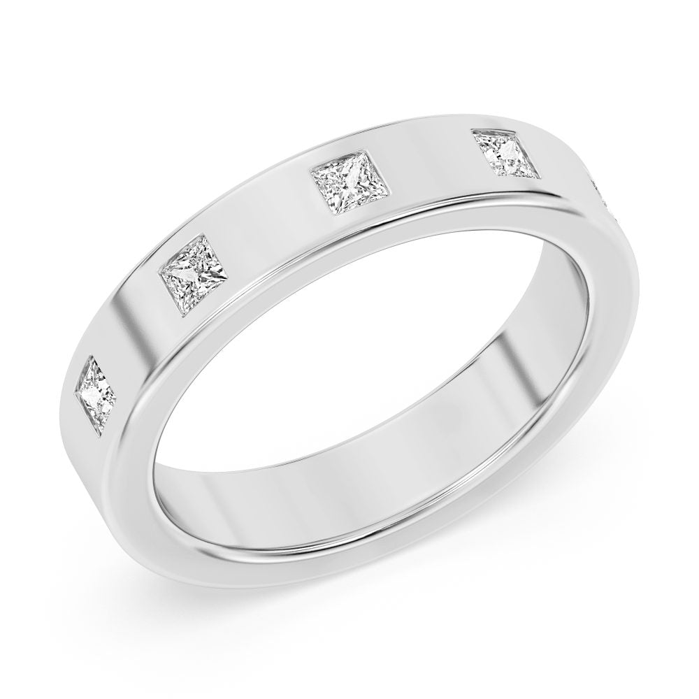 A Flat Band With Alternating Marquise Diamonds And Gold Beads Wbm778_4Diay