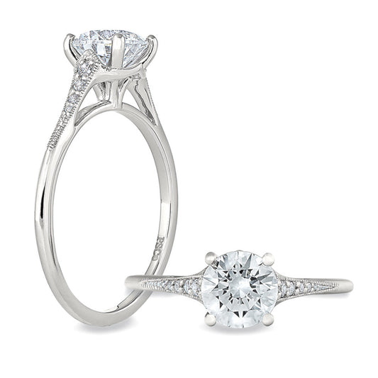 Peter Storm A simple but elegant band, it features a solitaire head with shoulders featuring 3 diamonds WSM480_4DiaW  WSM480_4DiaW