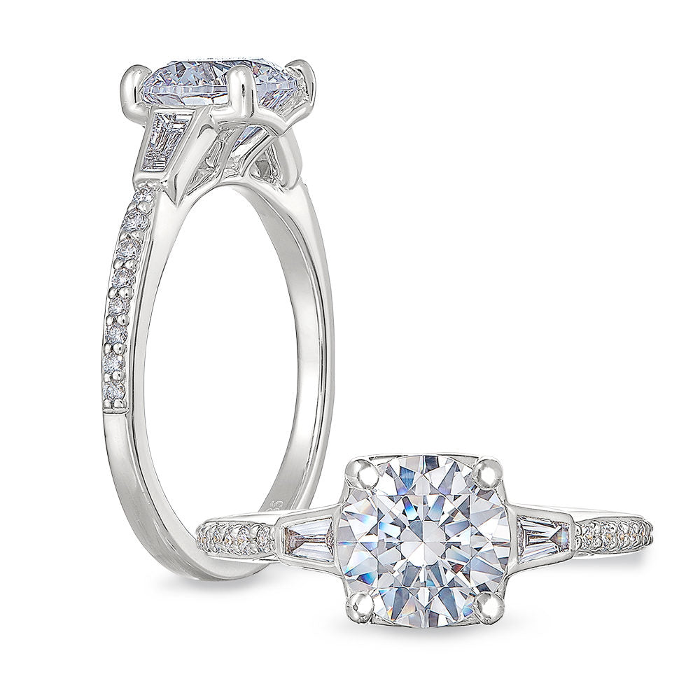 Peter Storm Diamond baguettes site on each side of the center, each outlined to add definition to the stones WSM490_4DiaW  WSM490_4DiaW