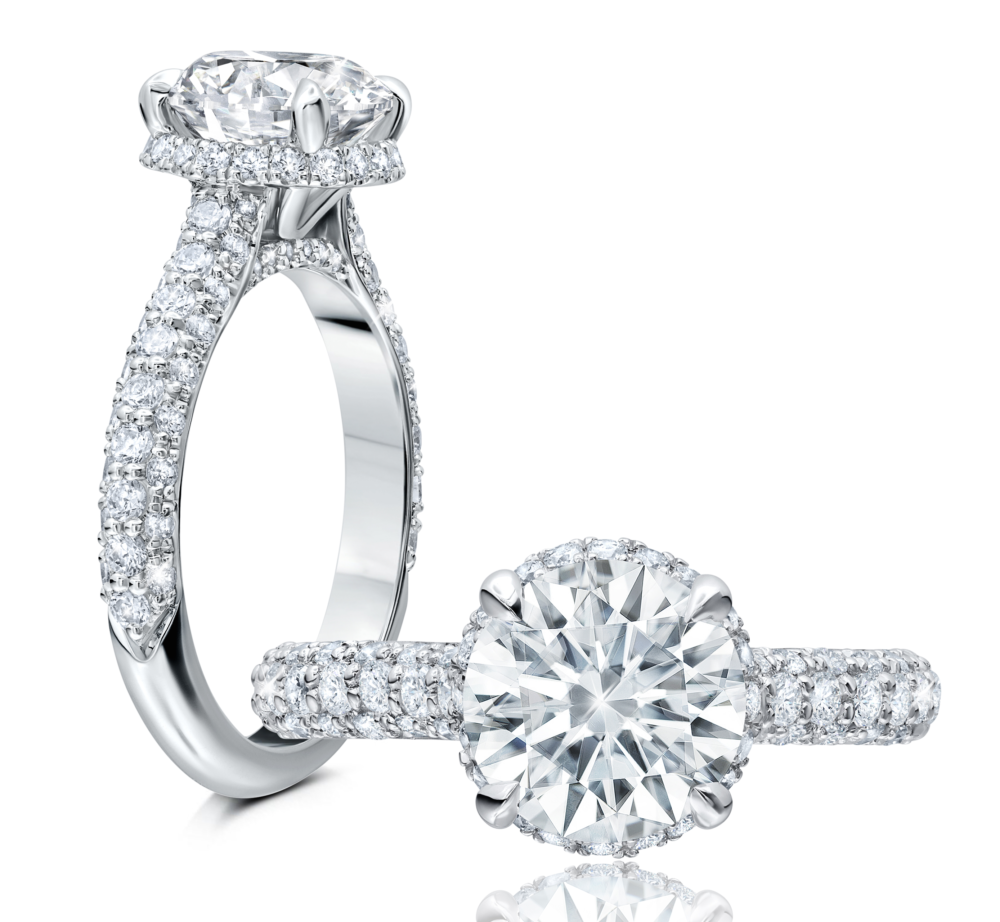 Peter Storm A dramatic piece, this ring has three rows of diamonds on the shank with a hidden halo under your chosen center stone WSM565_4DiaW  WSM565_4DiaW