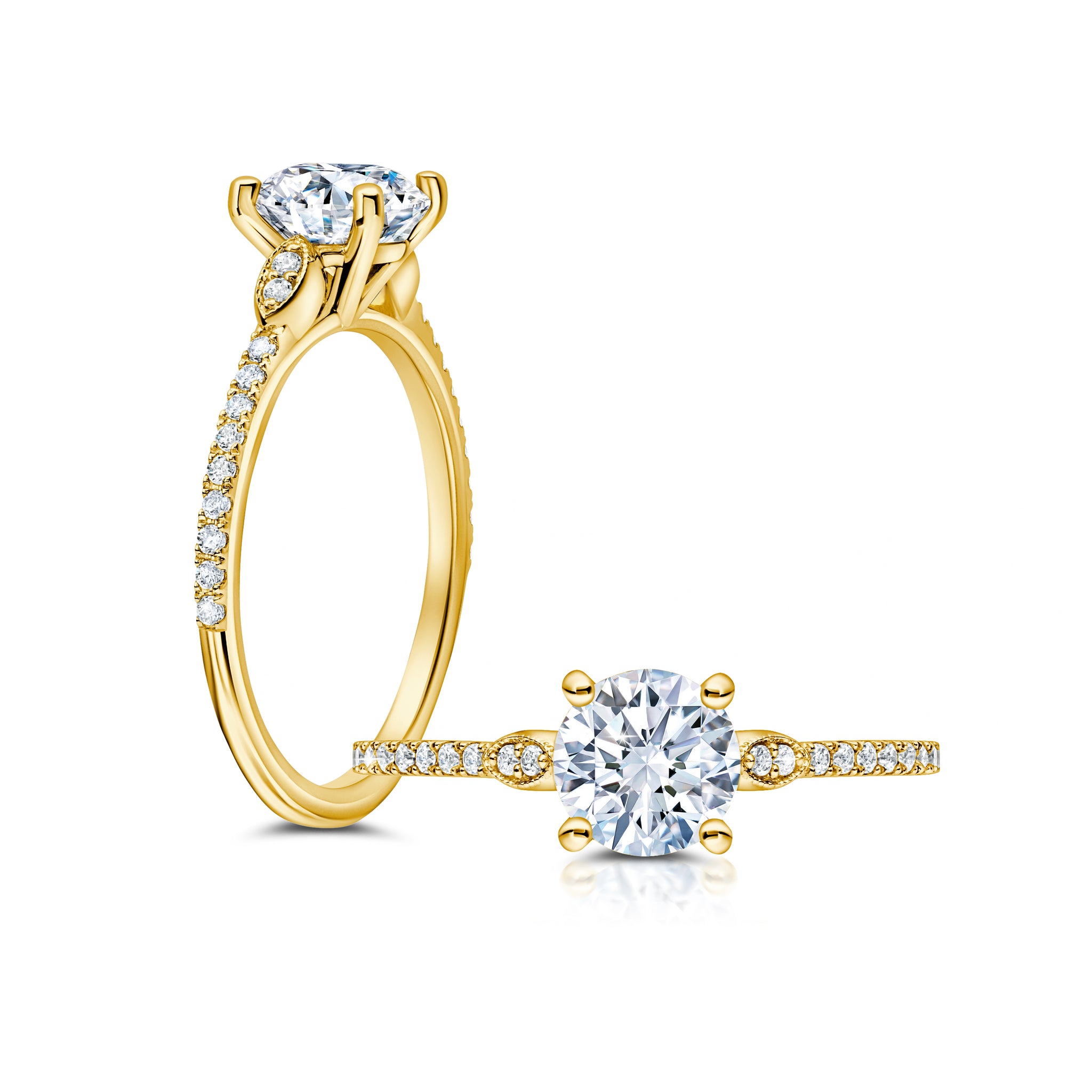 This radiant ring features a flower-shaped halo with a brilliant round center WSM605_4DiaY