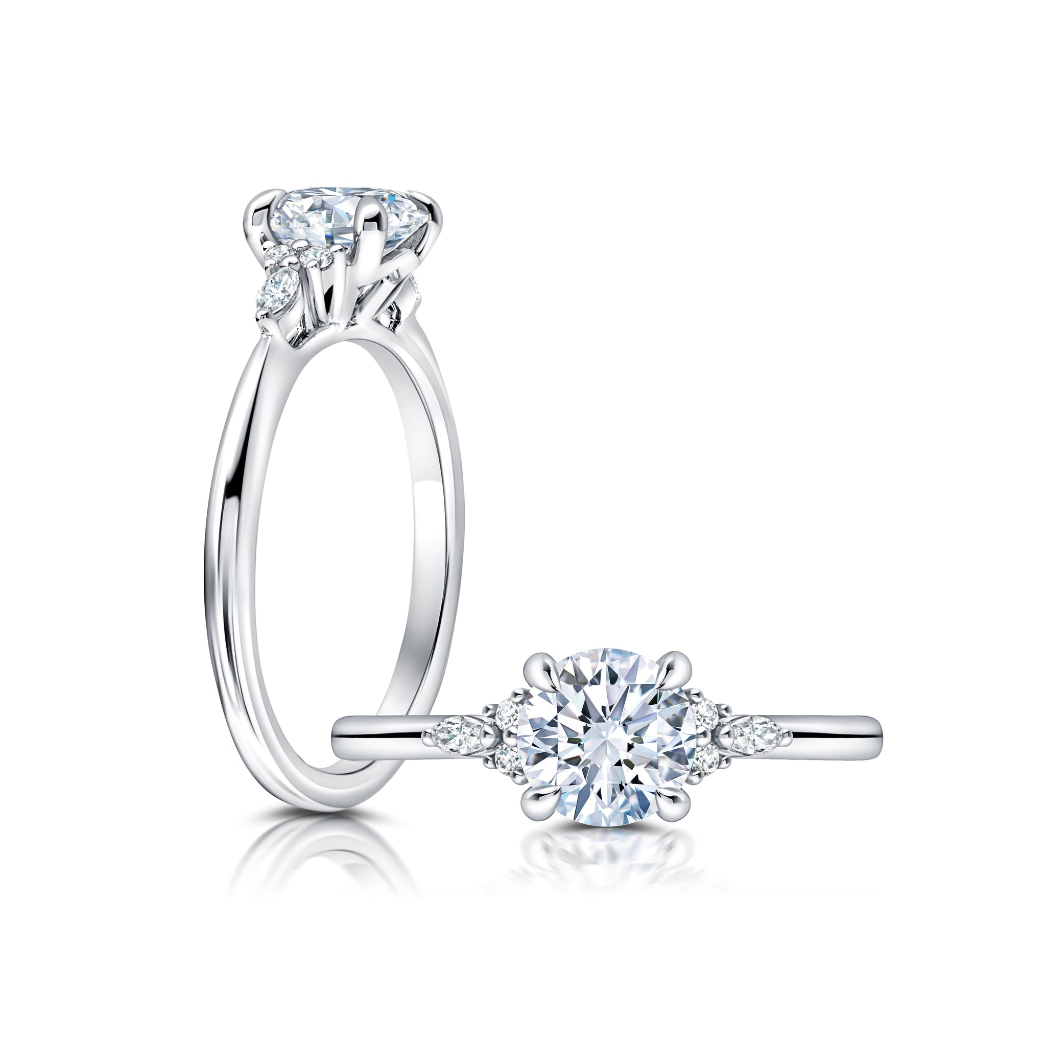 This radiant ring features a flower-shaped halo with a brilliant round center WSM607_4DiaY