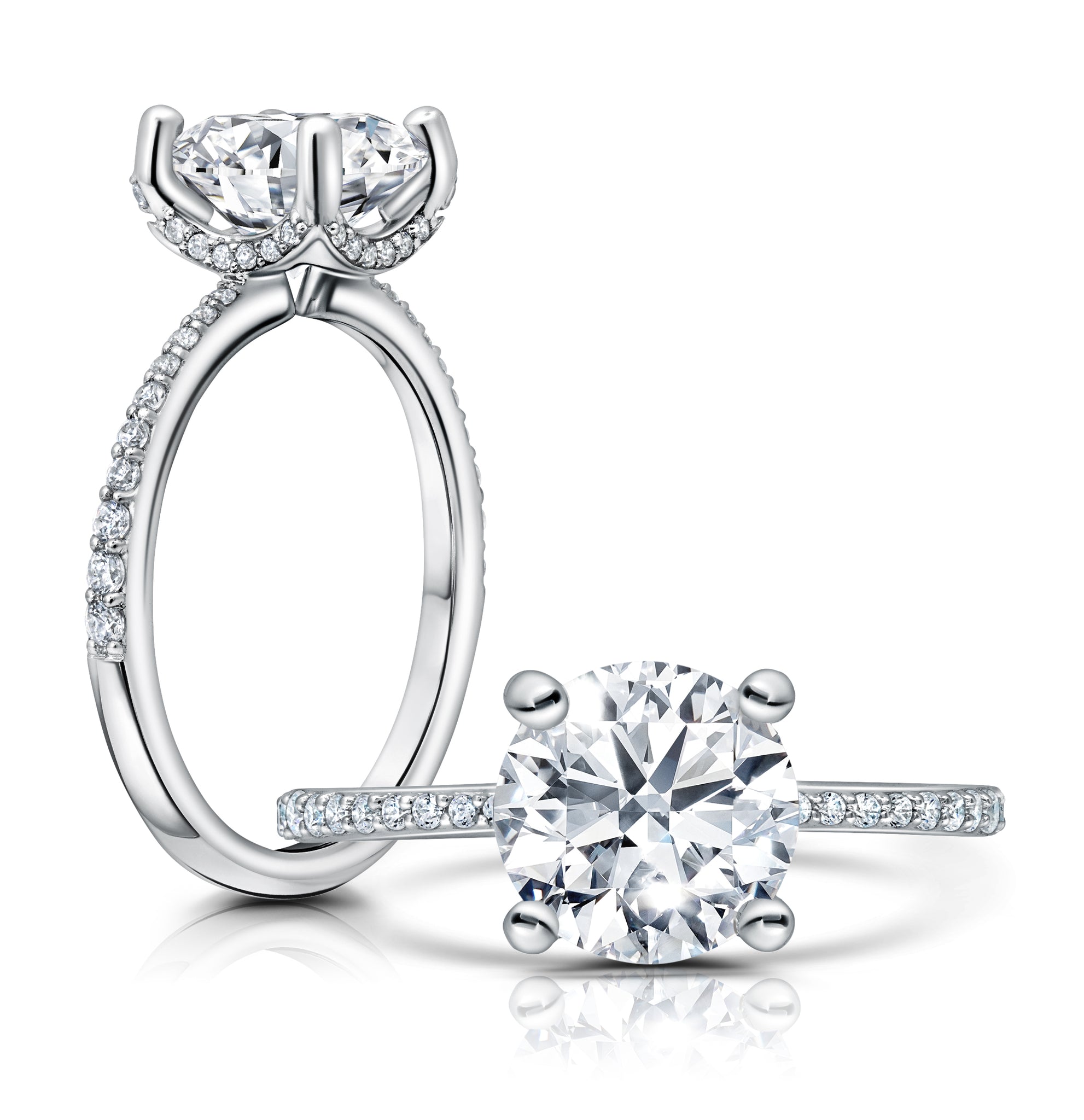 This radiant ring features a flower-shaped halo with a brilliant round center WSM655_4DiaY