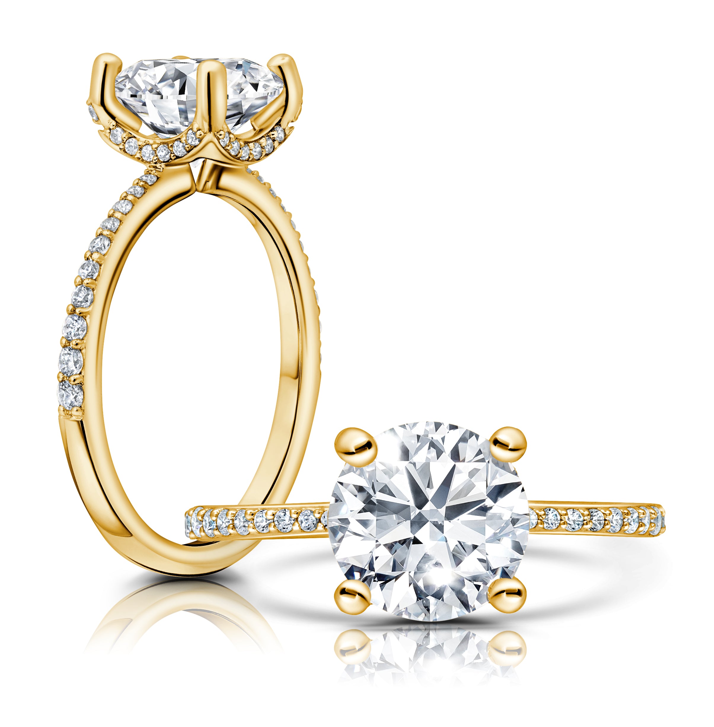 This radiant ring features a flower-shaped halo with a brilliant round center WSM655_4DiaY
