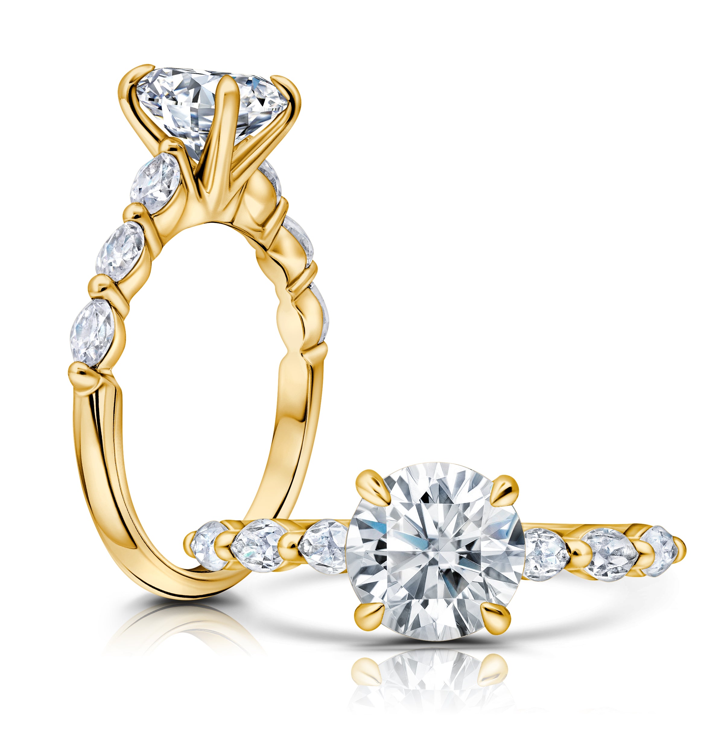 A classic twist on a three stone ring, this ring features three marquise sitting on either side of your chosen center WSM666_4DiaW