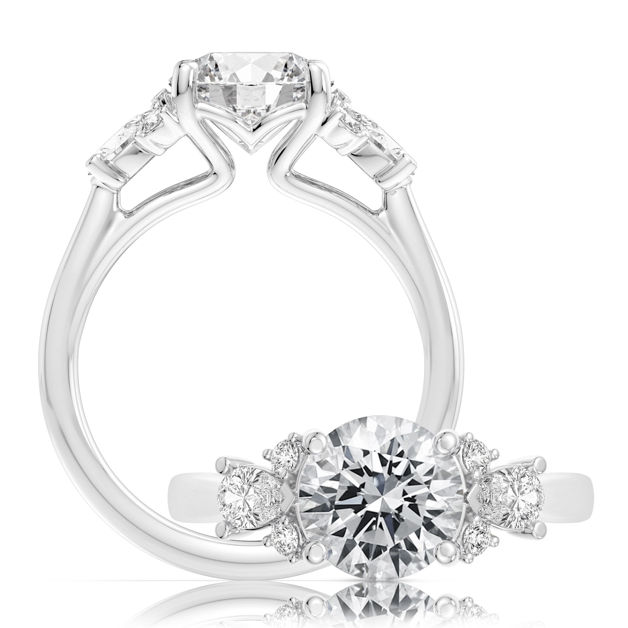 Peter adds a modern flair to this cluster three stone ring WSM724_4DiaR