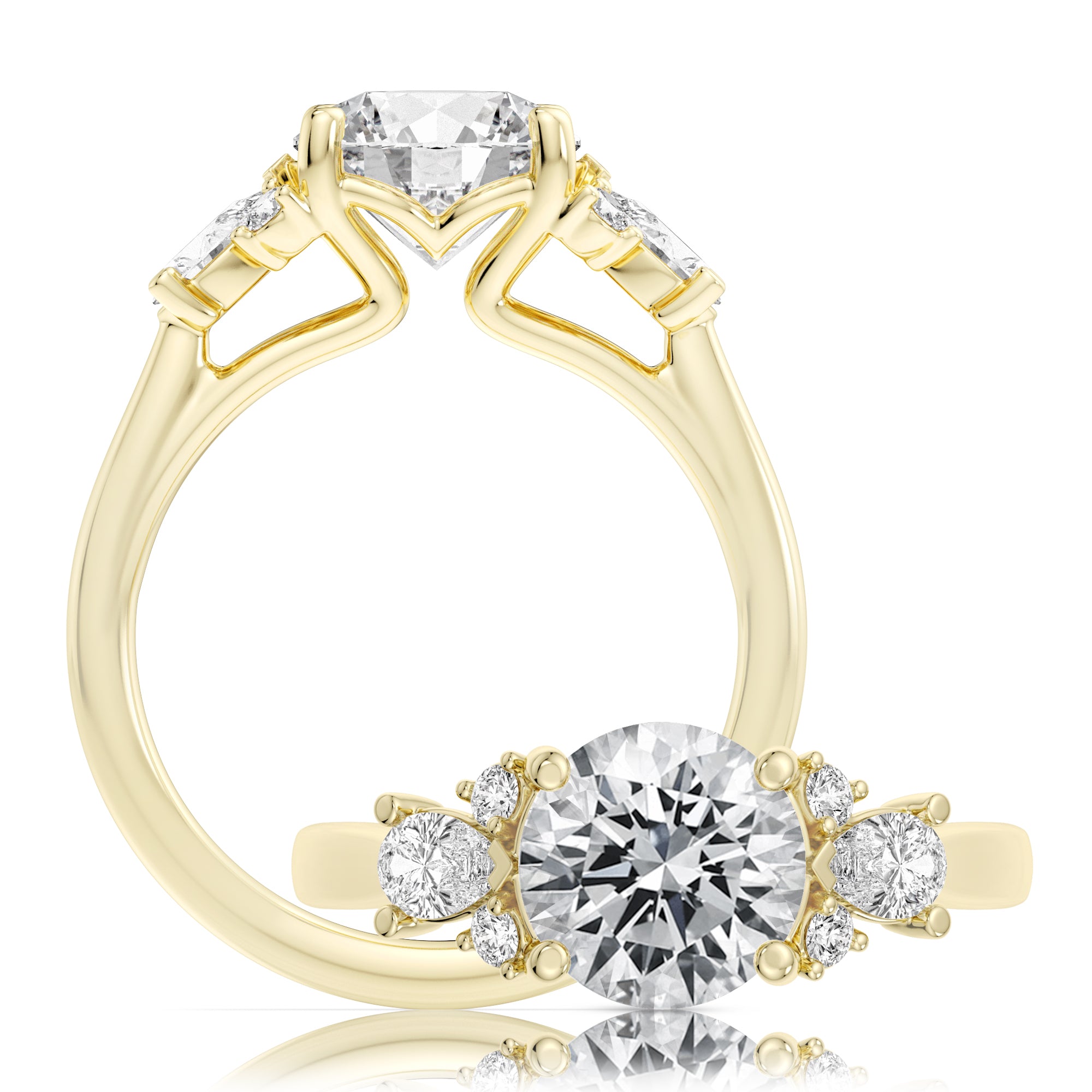 Peter adds a modern flair to this cluster three stone ring WSM724_4DiaW