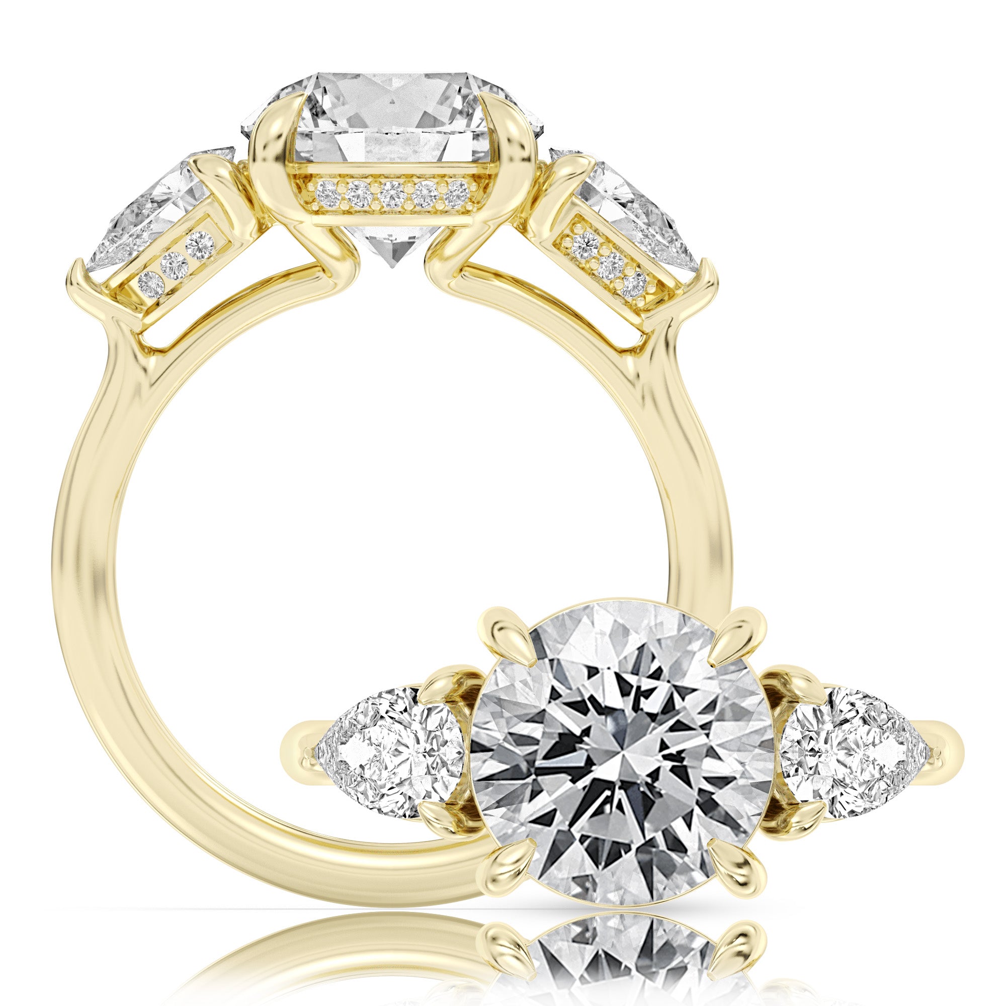 A classic three stone pear ring, adding a hidden halo for a little flair WSM734_4DiaW