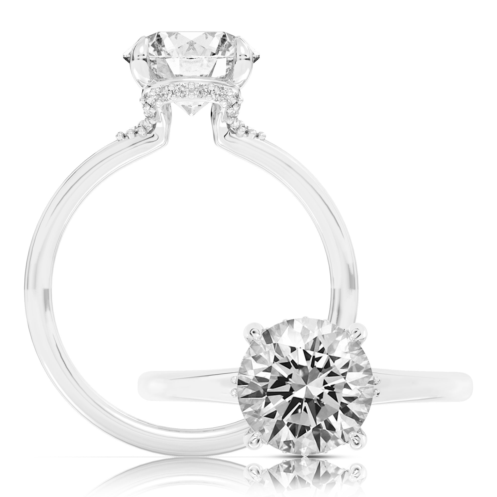 This playful ring features a flower-shaped halo with a radiant round center WSM743_4DiaR