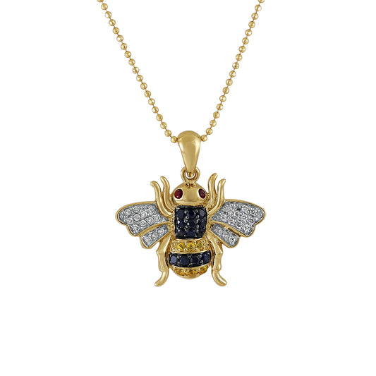 14K Yellow Gold 0.55 carat Black and White Diamonds Butterfly Pendant
