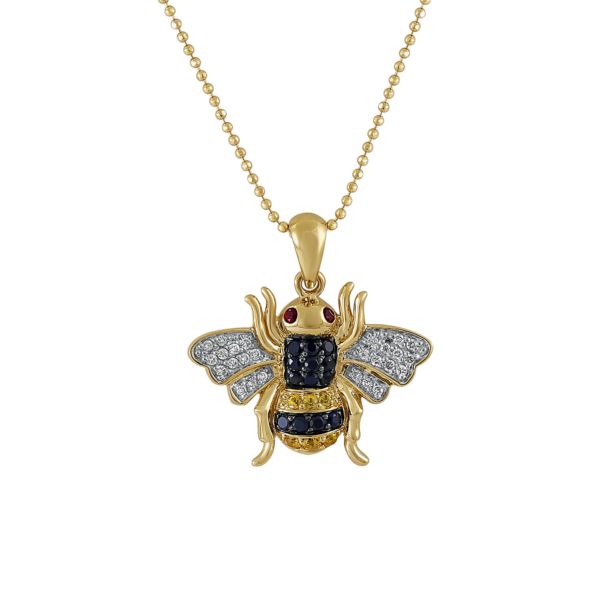 14K Yellow Gold 0.55 carat Black and White Diamonds Butterfly Pendant