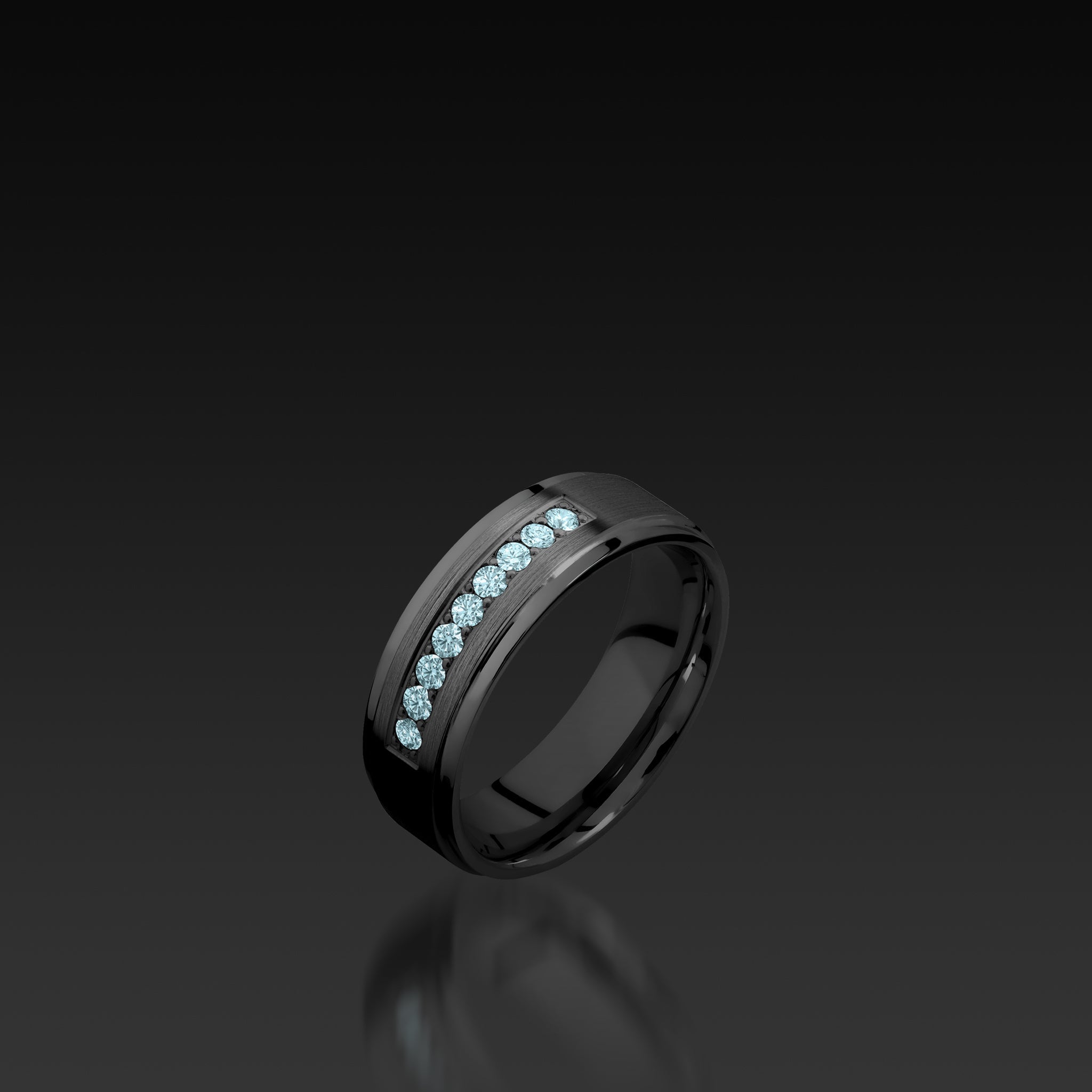 Zirconium Band with Aqua Diamonds