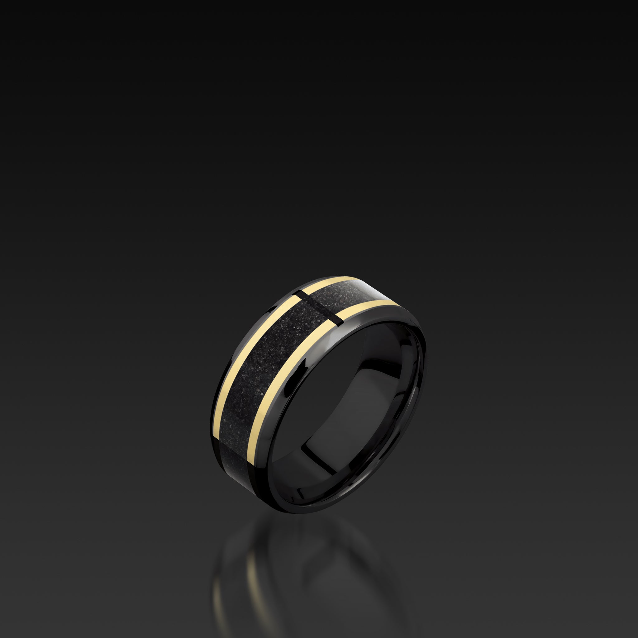 Black Zirconium Beveled Band with Dinosaur Bone