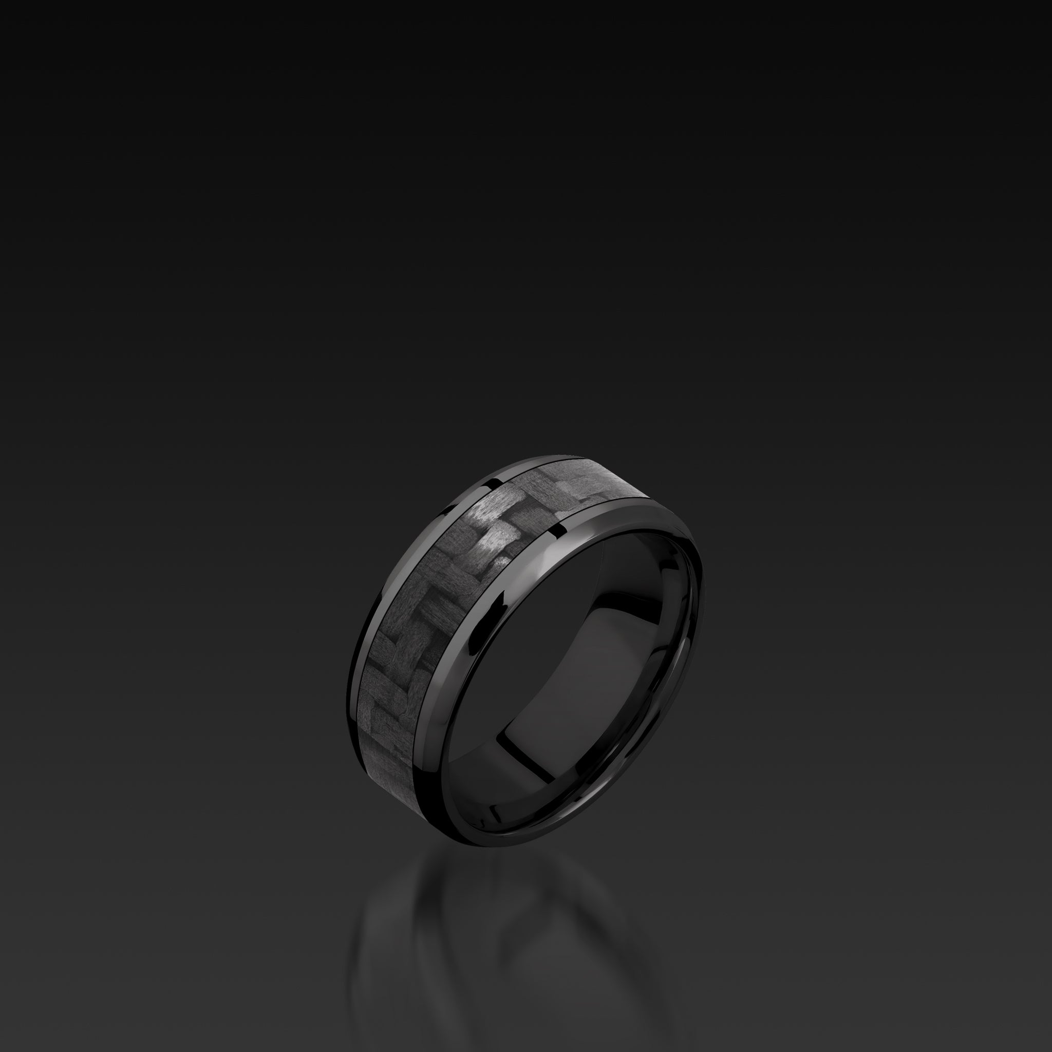 Black Zirconium Beveled Band with Carbon Fiber