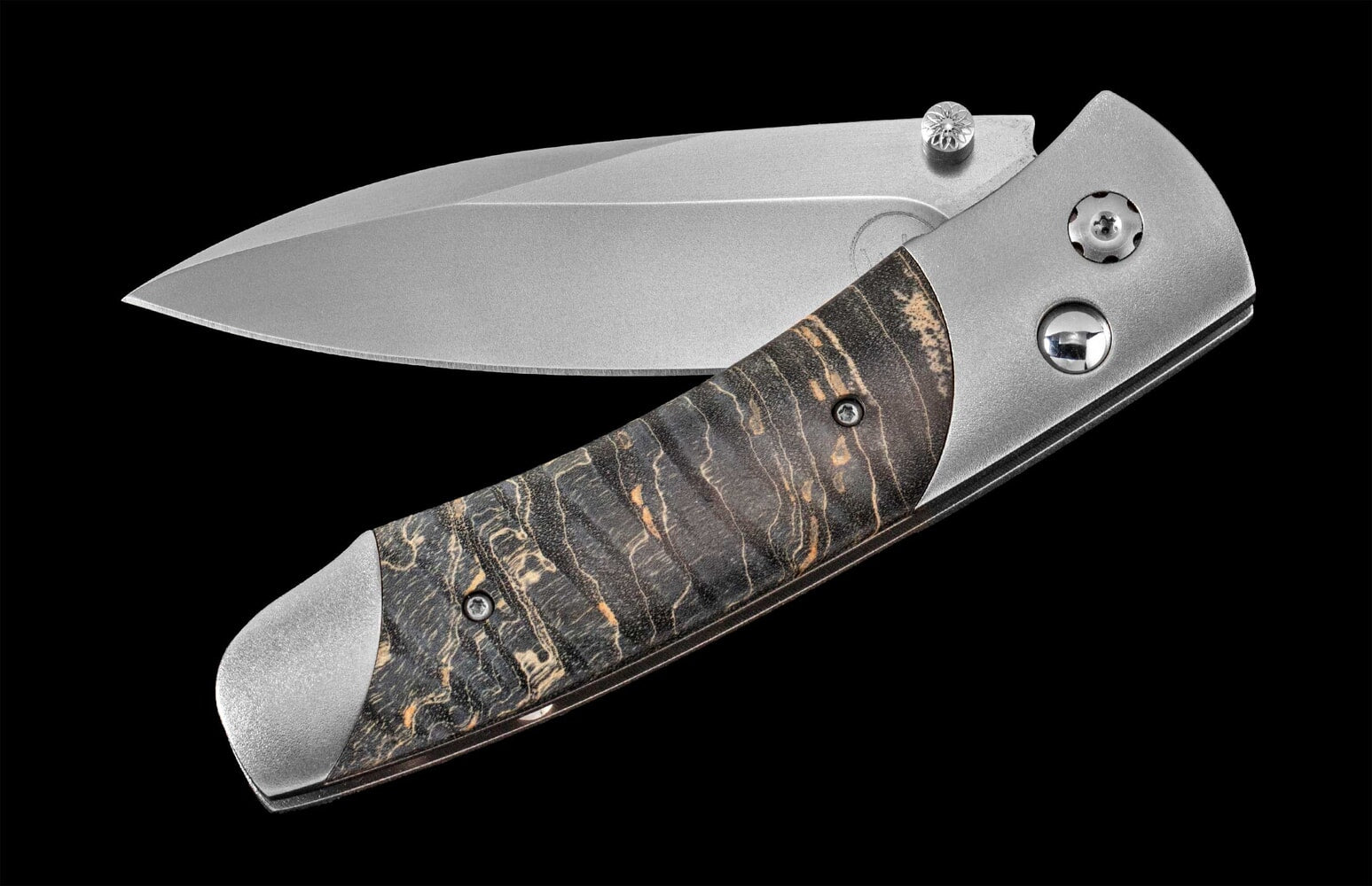 William Henry Titanium pocketknife with stainless blade and dyed gray maple burl wood A200-9