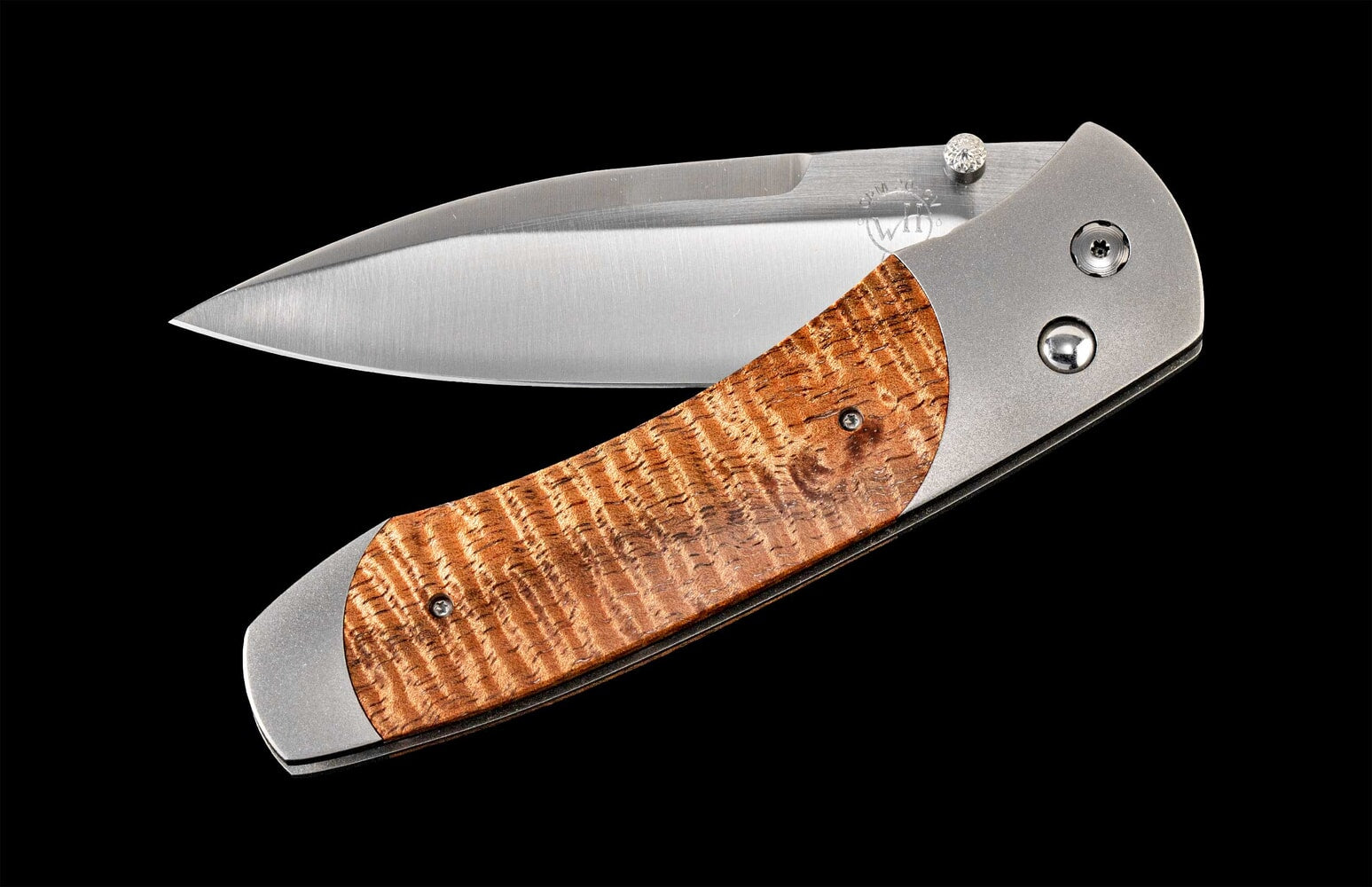 William Henry Titanium pocketknife with stainless blade and curly koawood A300-13