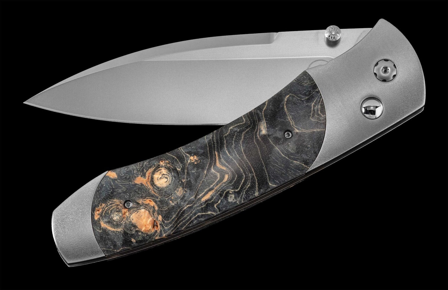 William Henry Titanium pocketknife with stainless blade and dyed gray maple burl wood A300-9