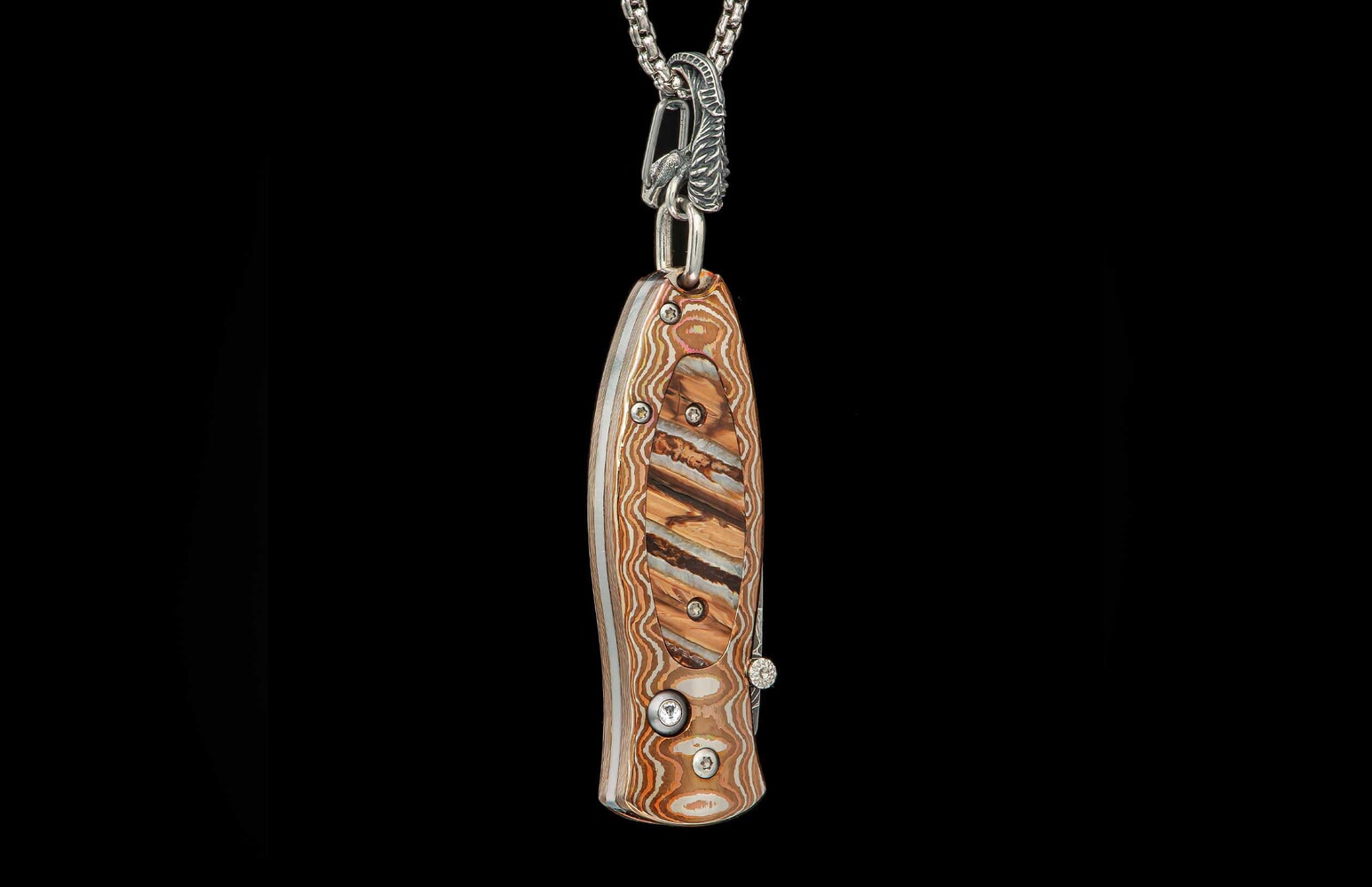 William Henry Folding pendant knive with woolly mammoth tooth and damascus B02 LEGACY